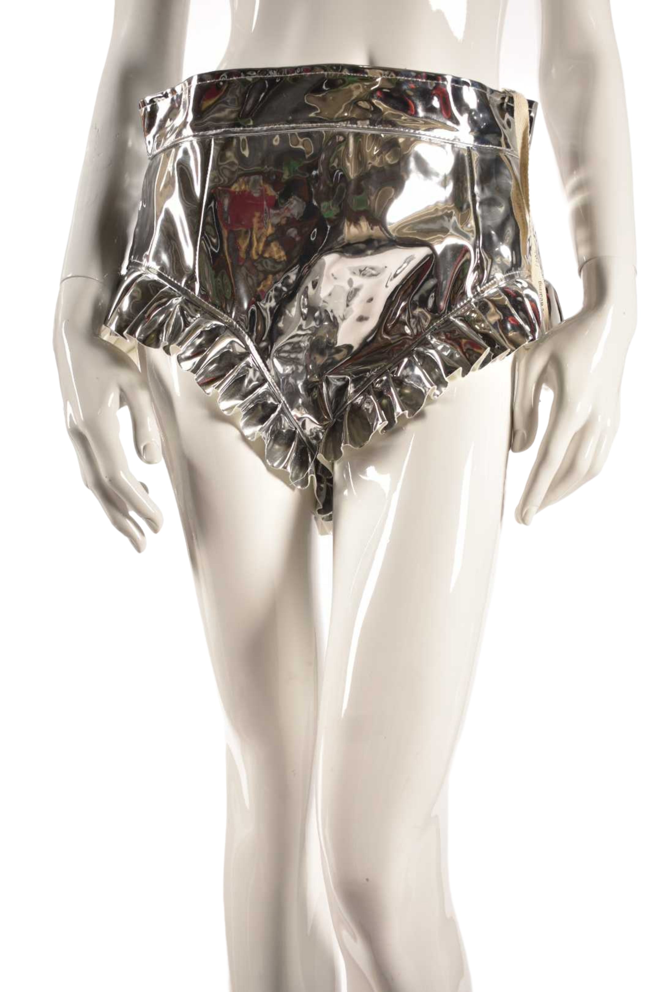 CHAR HOUSTON Silver Metallic High Waist Hotpants Shorts L