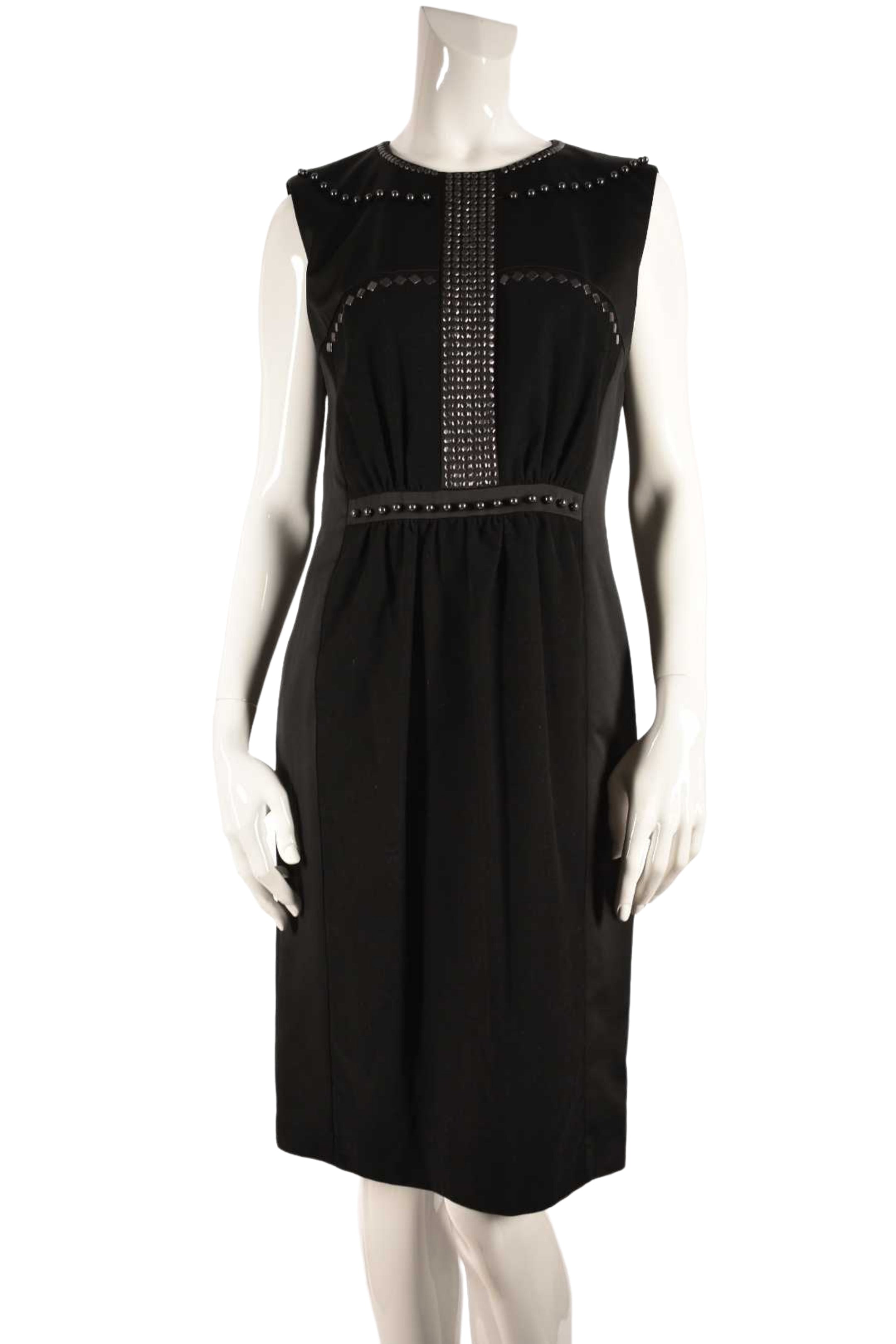 HUGO Black Cotton Contrast Metallic Stud Shift Dress 10US