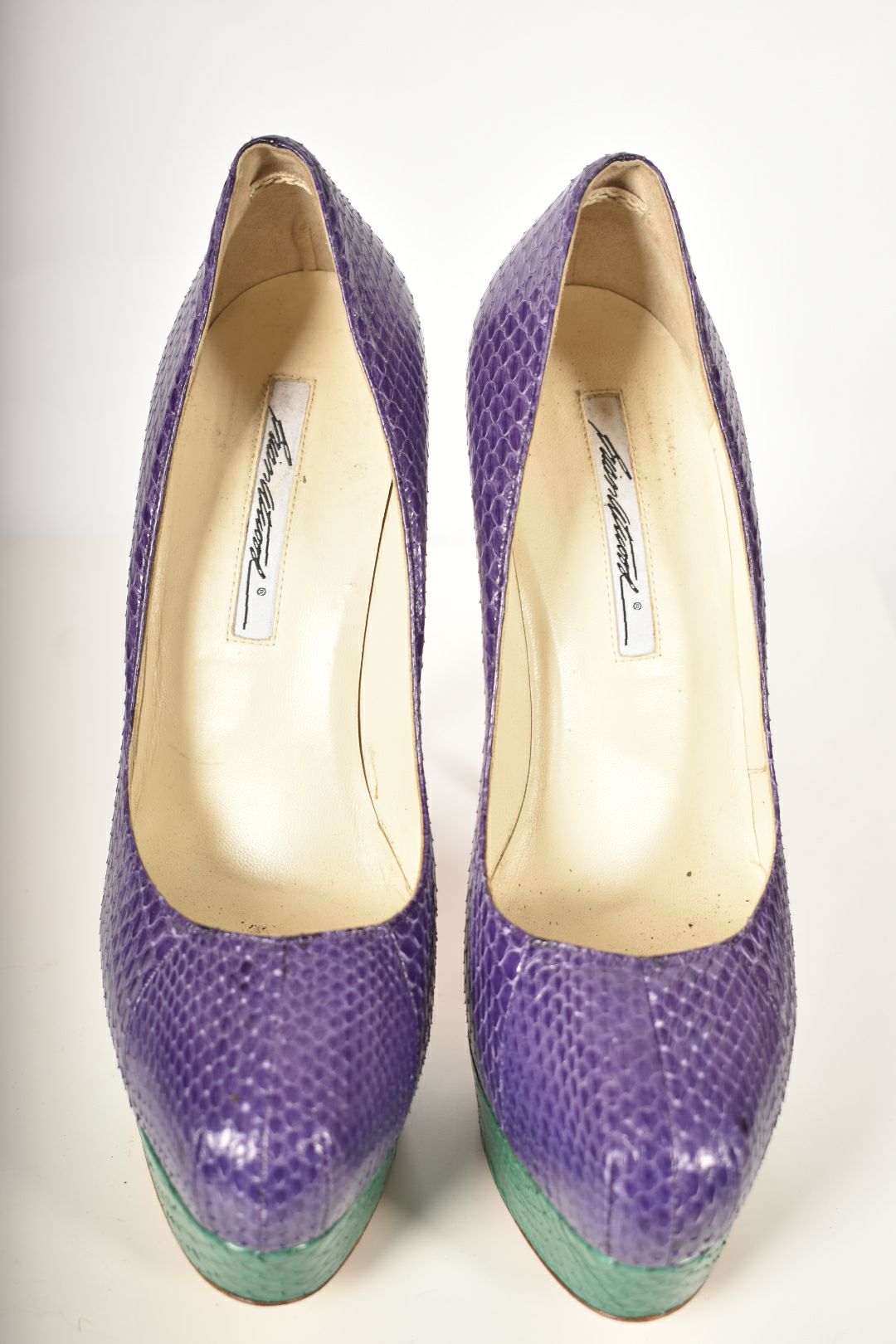 Insane BRIAN ATWOOD Purple Green Coral Watersnake Miami 6" Pumps 38/39 Italy