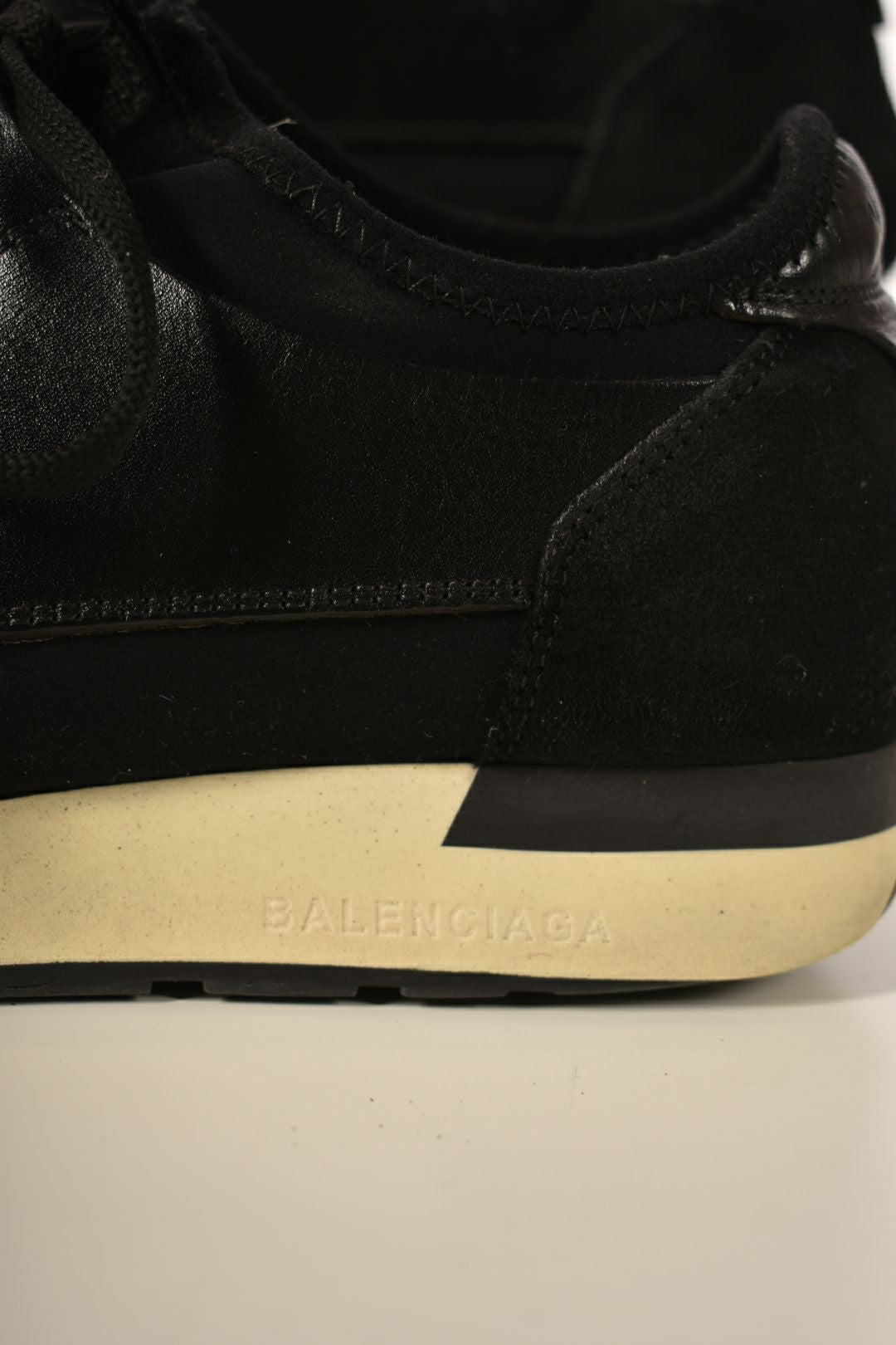 BALENCIAGA Black Leather Nylon Race Runner Sneaker 38EU 8US Italy