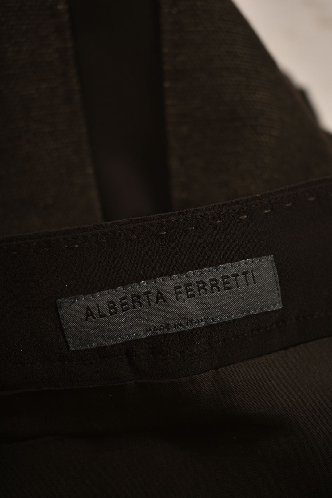 ALBERTA FERRETTI Brown Wool Silk Pencil Skirt 8US