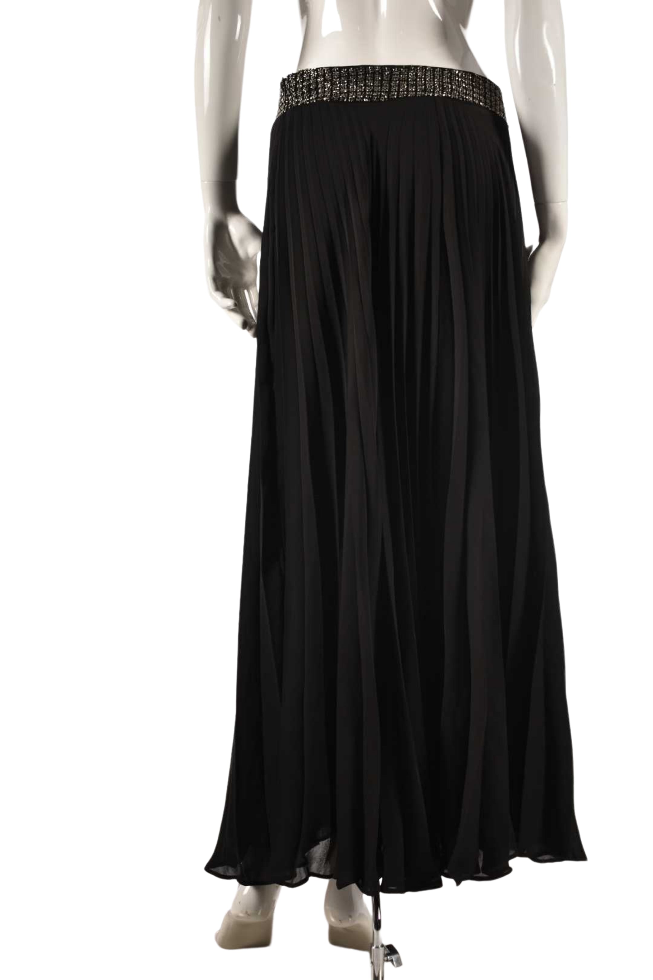 PARKER Black Pleated Poly Boho Beaded Long Skirt Small
