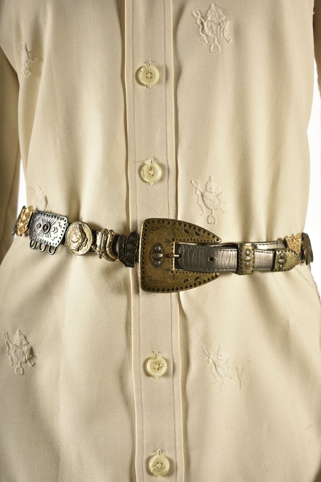 1990s SUZI ROHER Cowboy Southwest Treasure Hunt Leather Belt Small