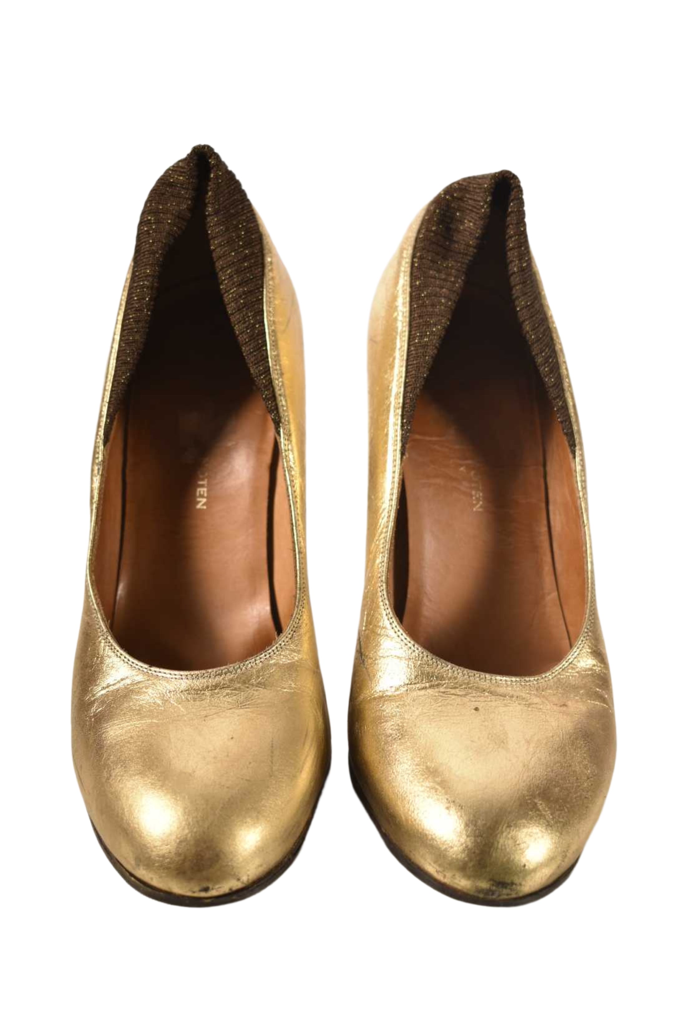 2000s DRIES VAN NOTEN Gold Cracked Metallic Pumps 37EU 7US