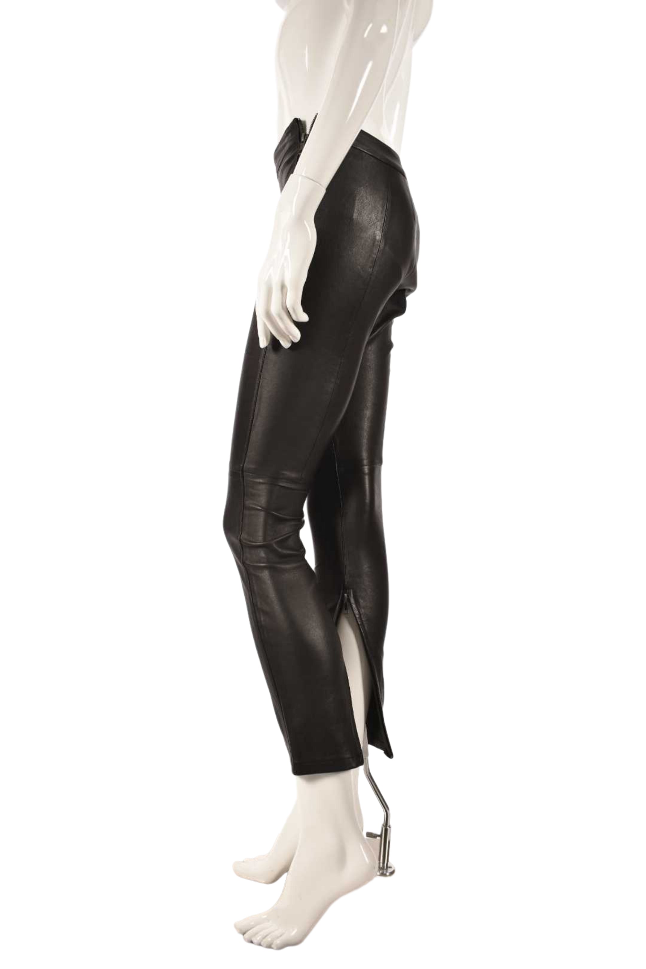 MUUBAA Black Lambskin Leather Cropped Side Zip Moto Pants 4US