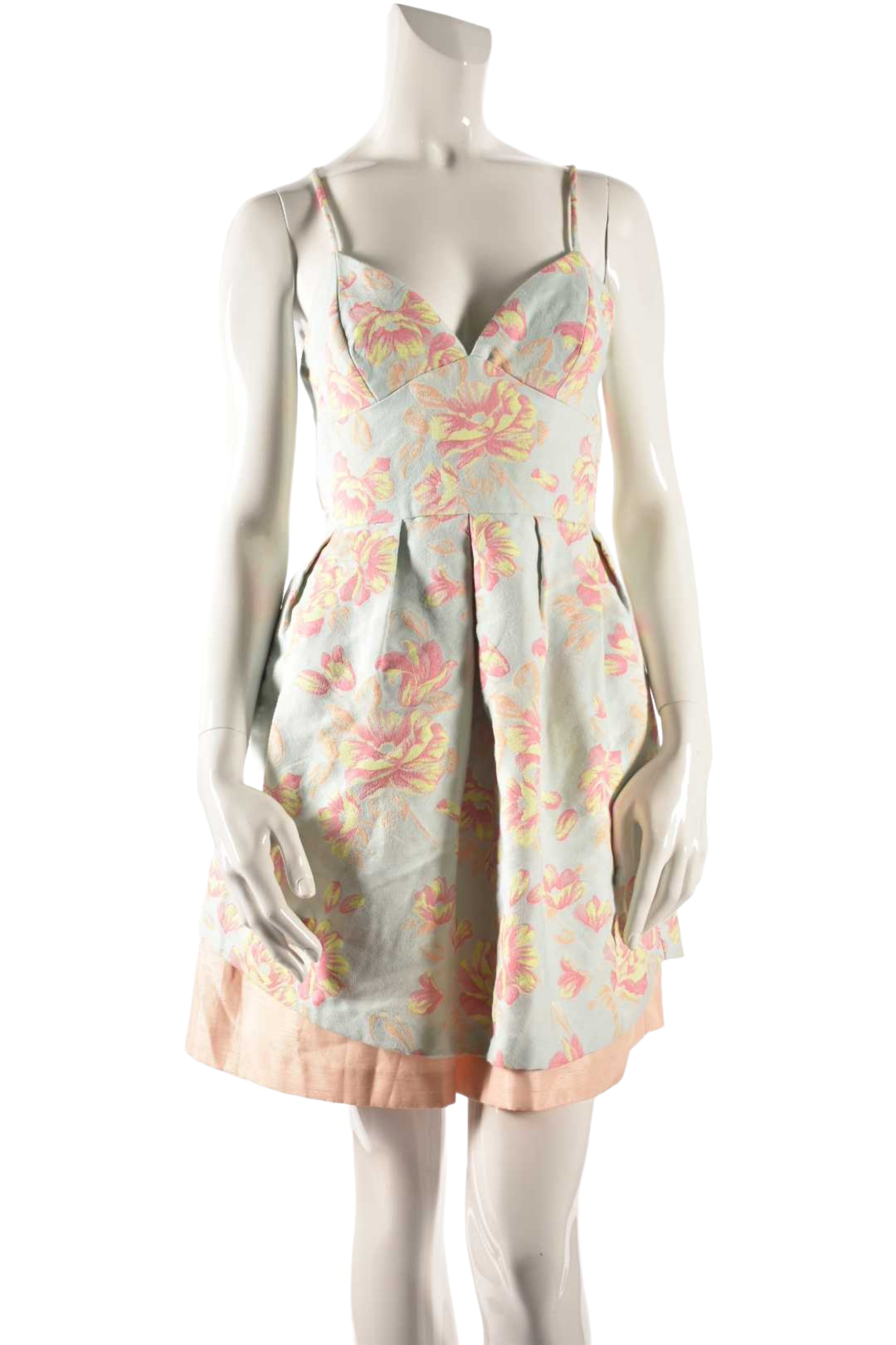 HUTCH Blue Blush Pink Floral Jacquard Rush Mini Dress 4US NYC