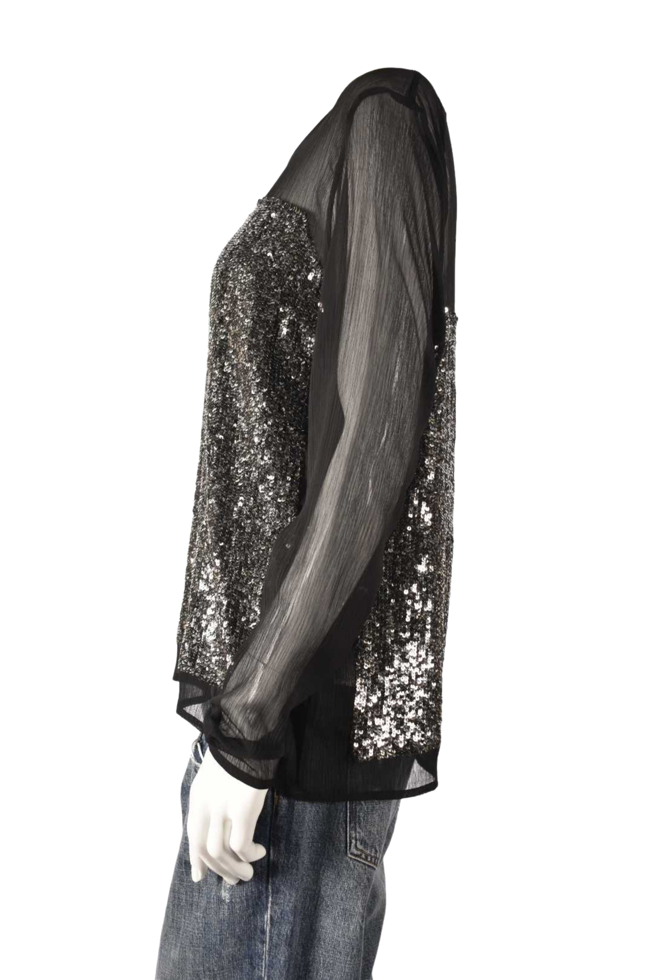GESTUZ Black Crepe Sequin Sparkle Blouse Medium