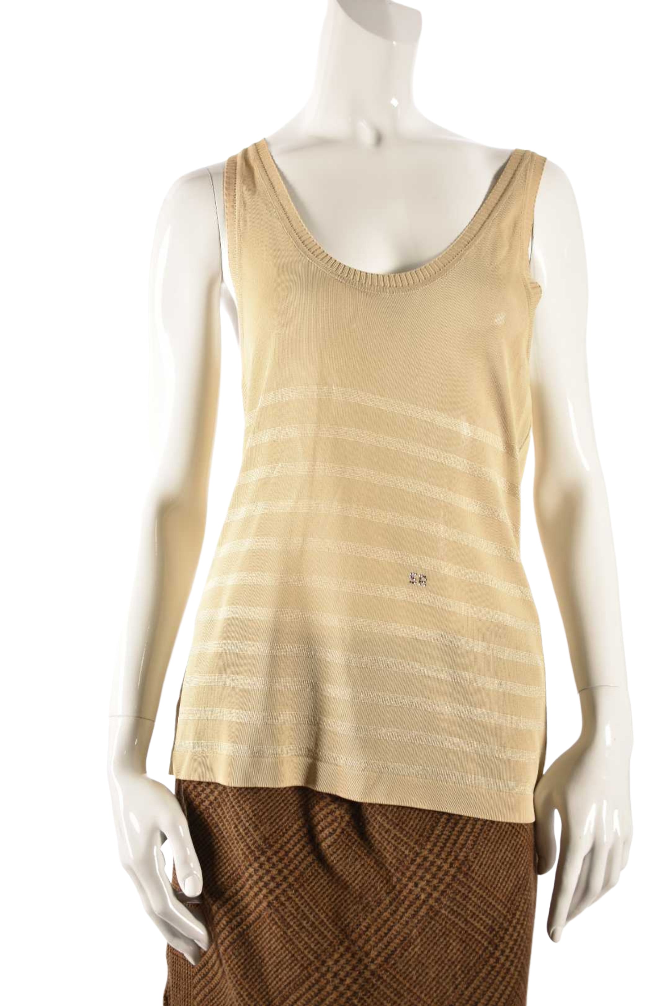 2000s SONIA RYKIEL Beige Striped Viscose Tank Top 42EU Medium