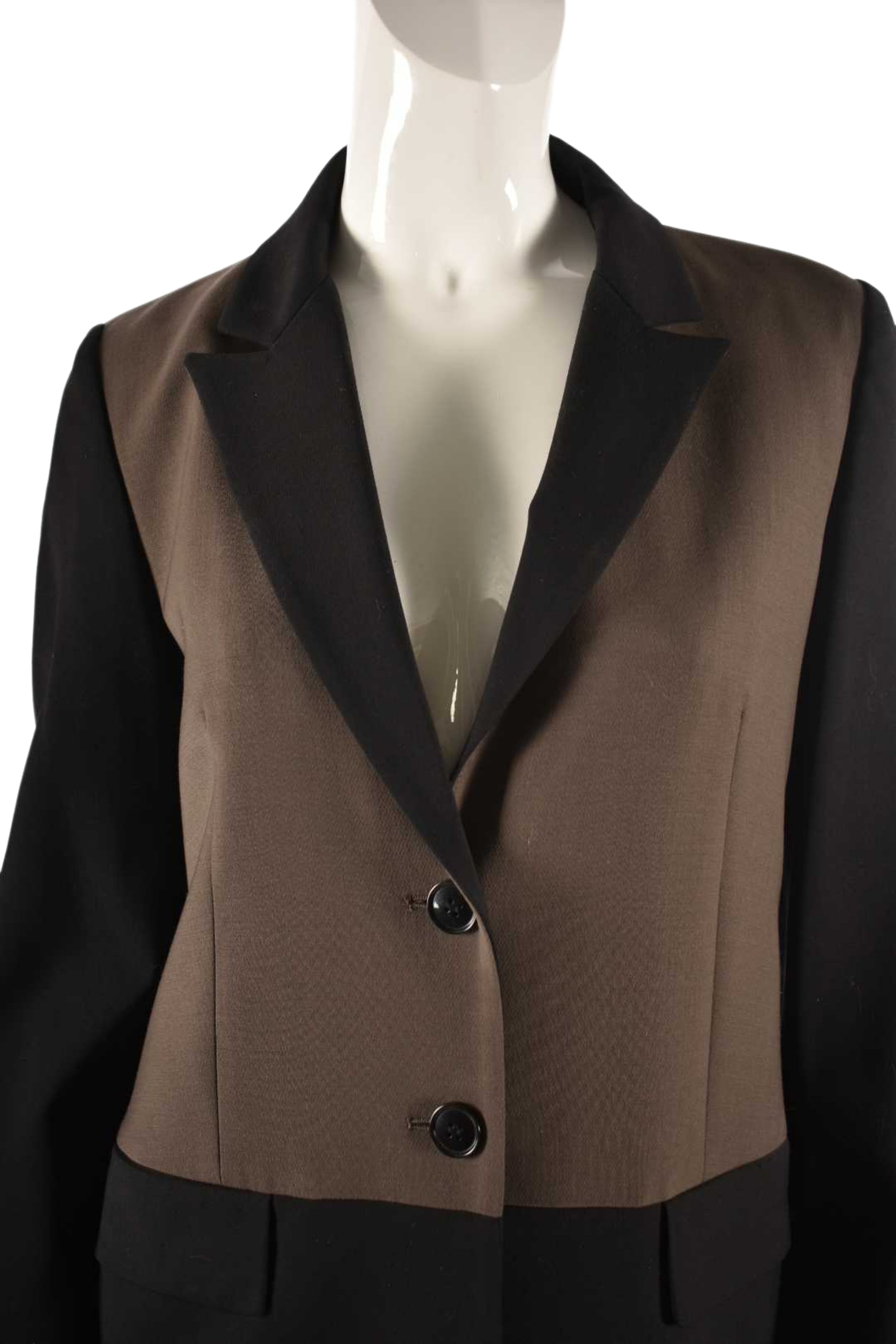 JUDITH & CHARLES Black Brown Wool Stretch Colourblock Jacket 8US