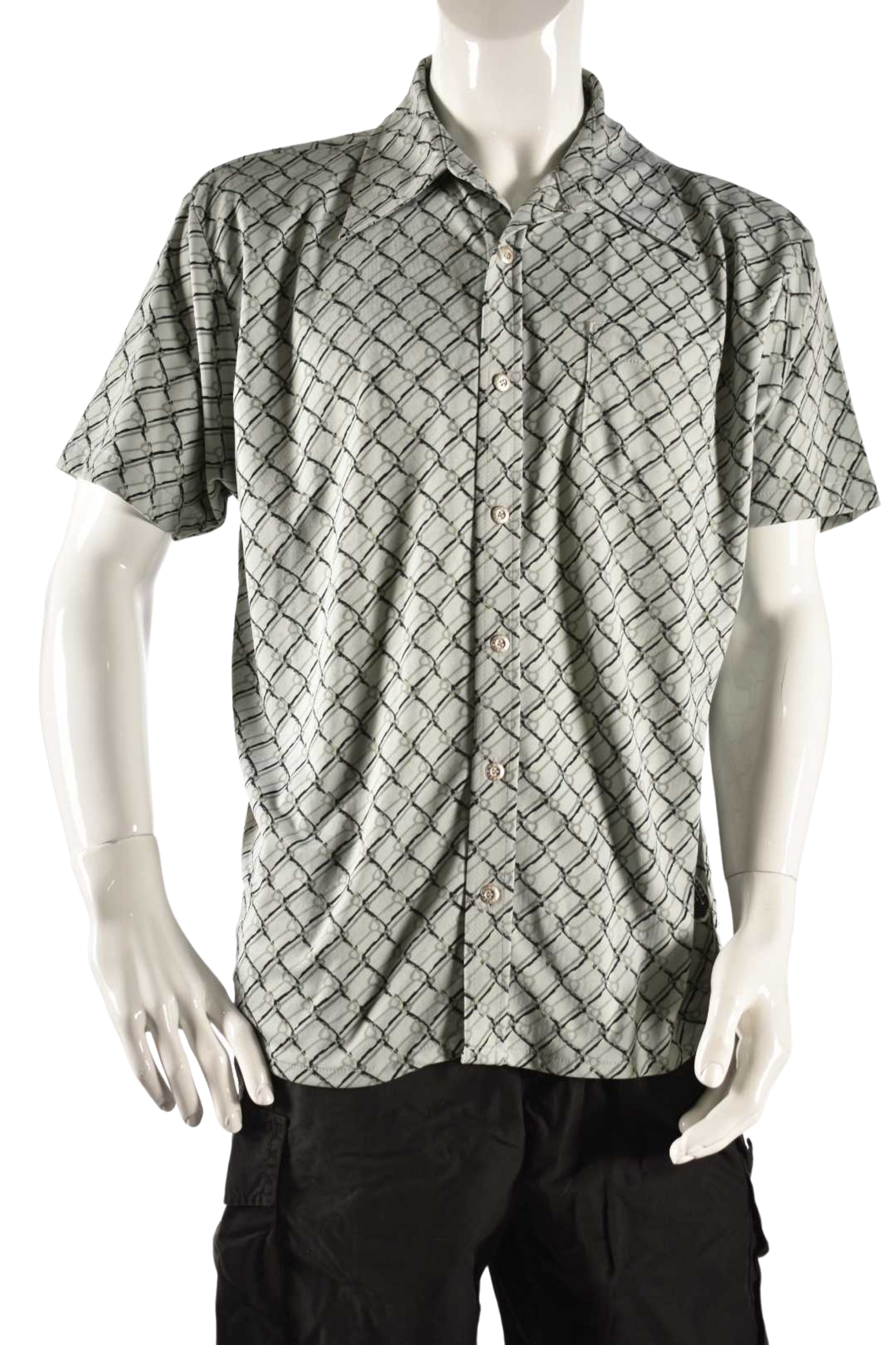 2000s LEVI'S SILVER TAB Grey Blue Chainlink Fence Poly Short Sleeve Shirt XL