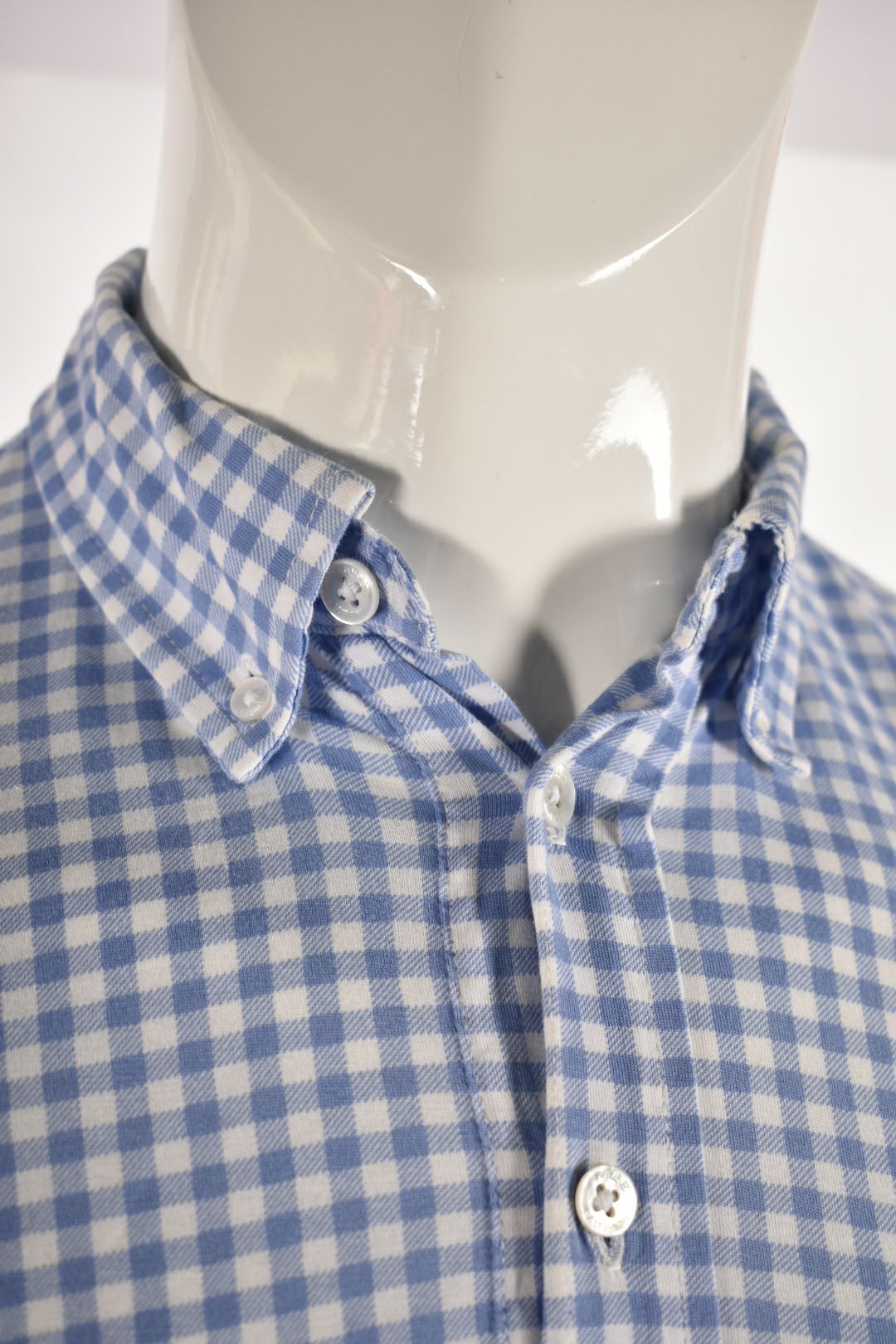POLO RALPH LAUREN Blue Gingham Pima Cotton Knit Polo Shirt Small