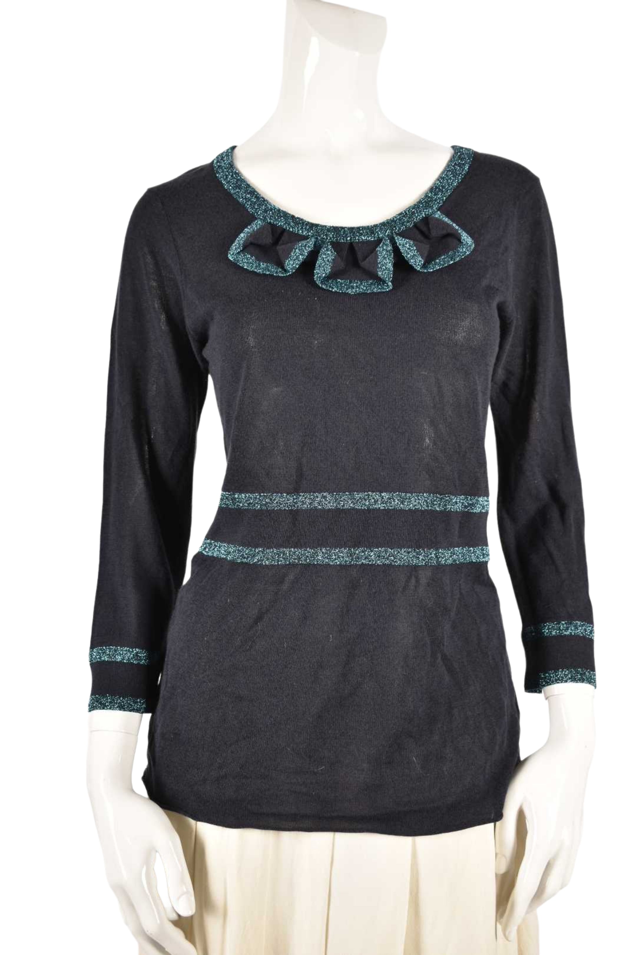 MARC BY MARC JACOBS Navy Sheer Ruffle Collar Top