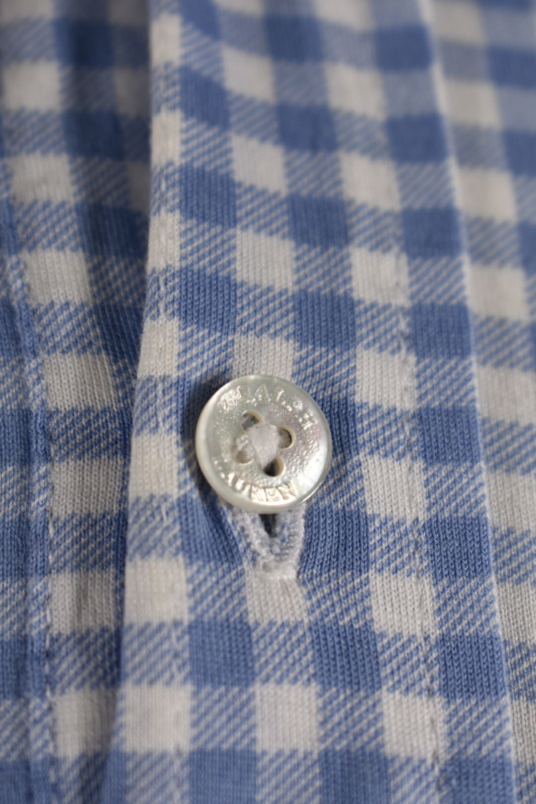 POLO RALPH LAUREN Blue Gingham Pima Cotton Knit Polo Shirt Small