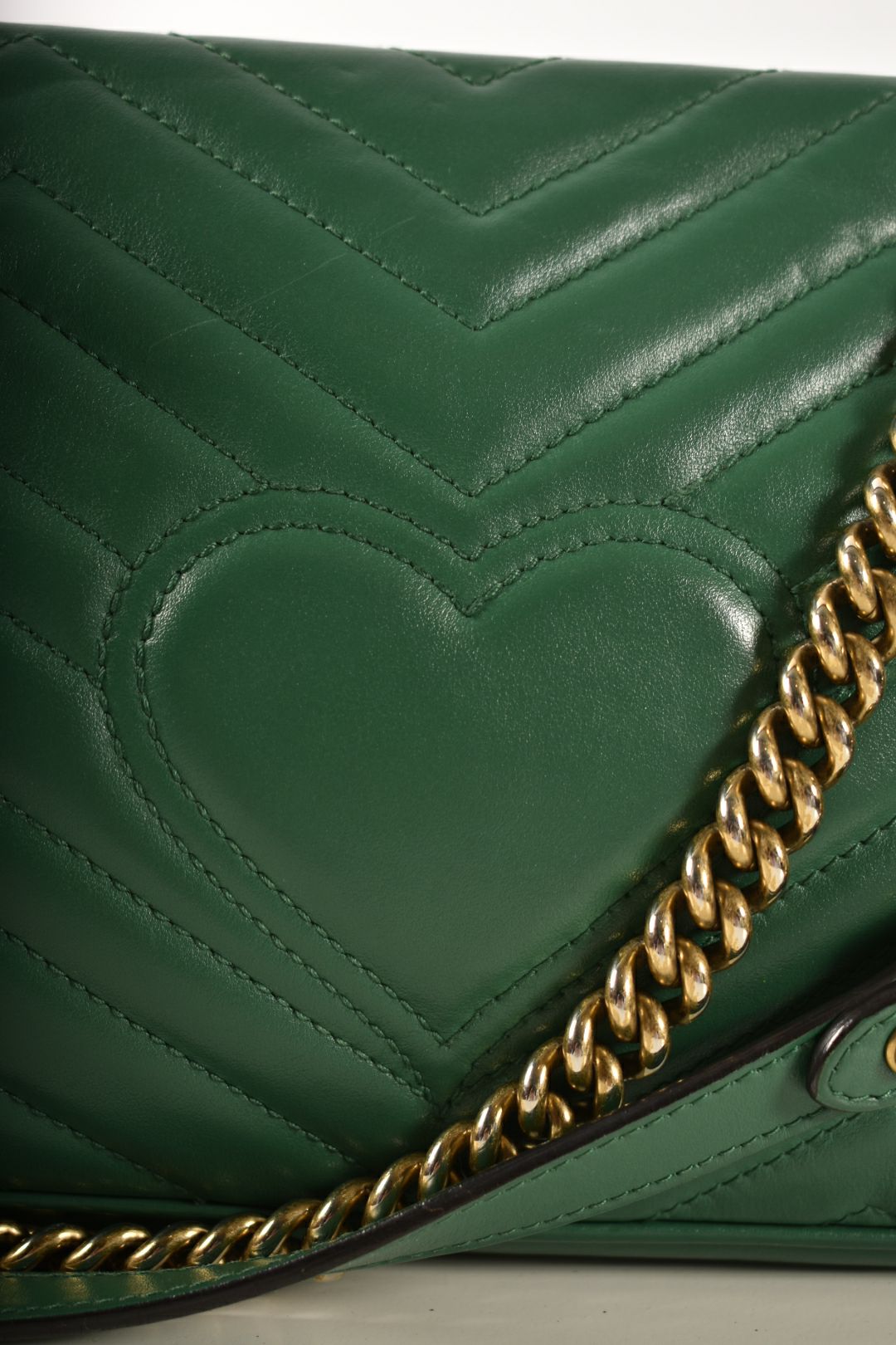 GUCCI Green Calfskin Leather Marmont GG Small Shoulder Bag