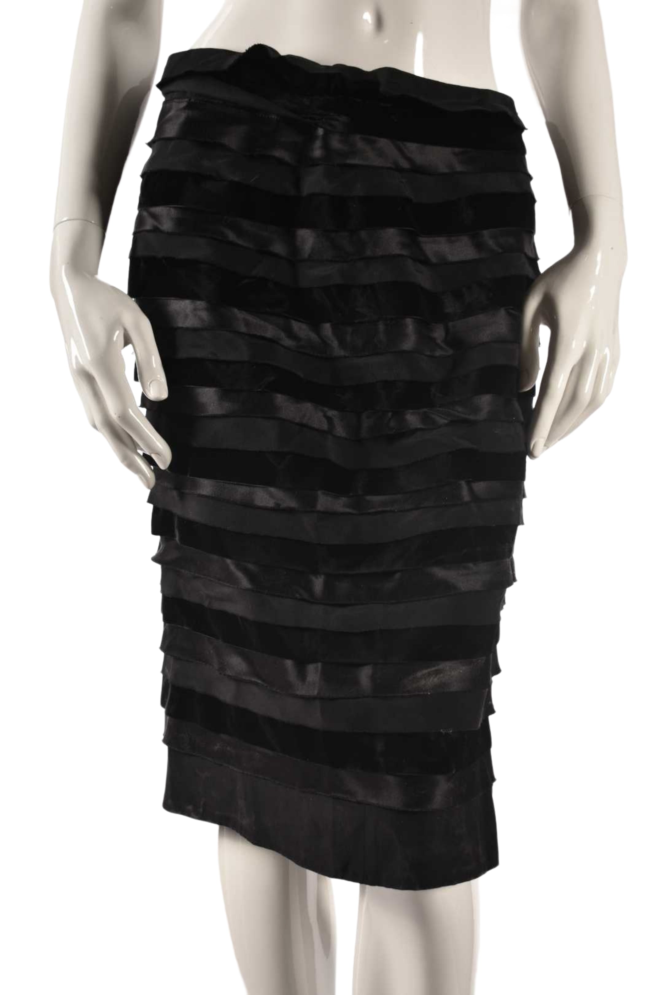 FW2014 OSCAR DE LA RENTA Black Silk Layered Pencil Skirt Runway 6US Medium