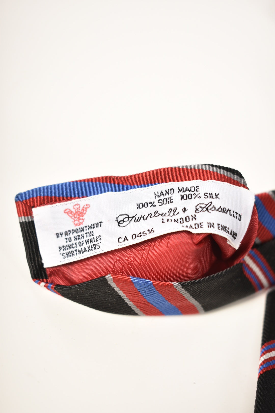 TURNBULL & ASSER Black Blue Red Repp Stripe 100% Silk Twill Tie England