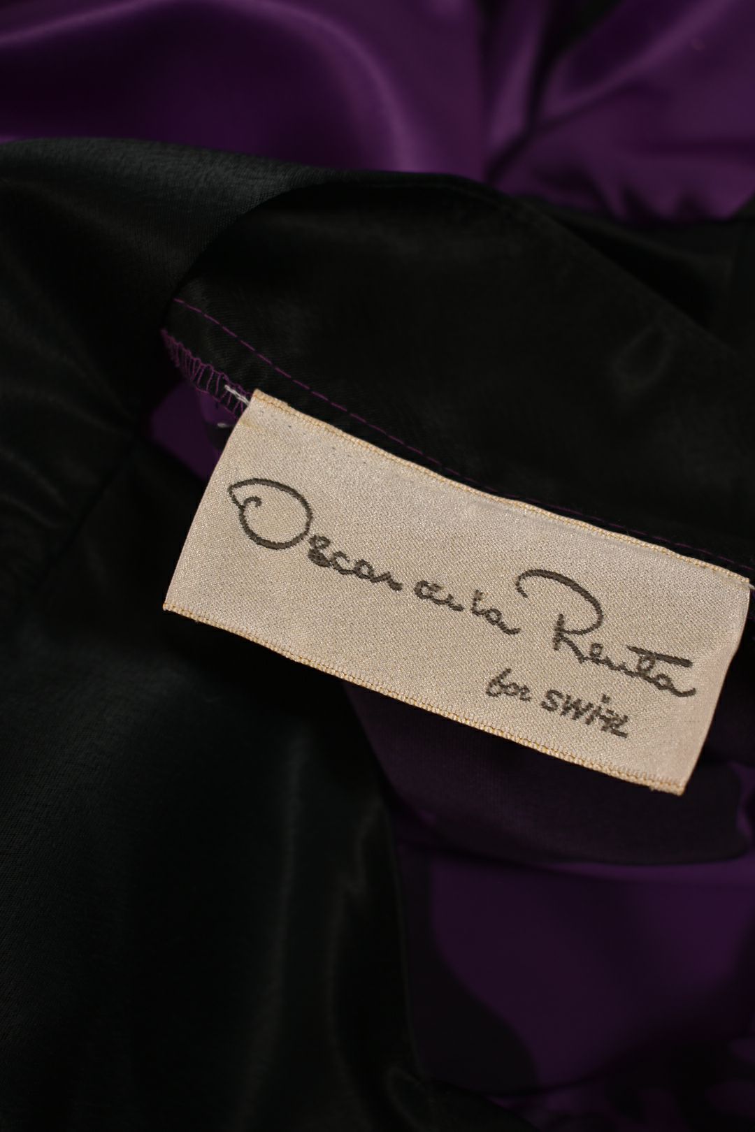1980s OSCAR DE LA RENTA for Swirl Purple Black Floral Print Tunic Dress Medium