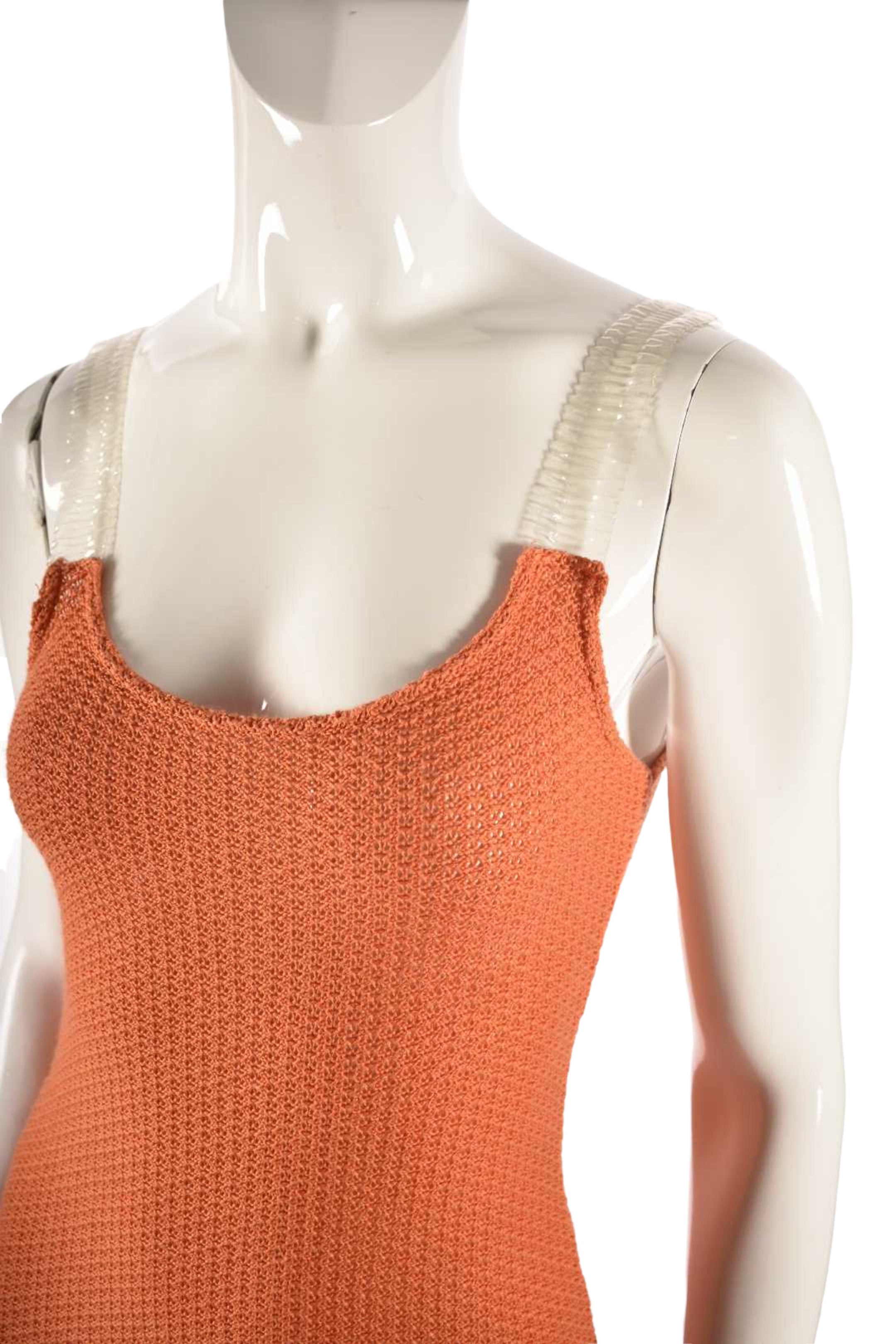 2000s BOLL'E Orange Knit Acrylic Strap Midi Dress Small