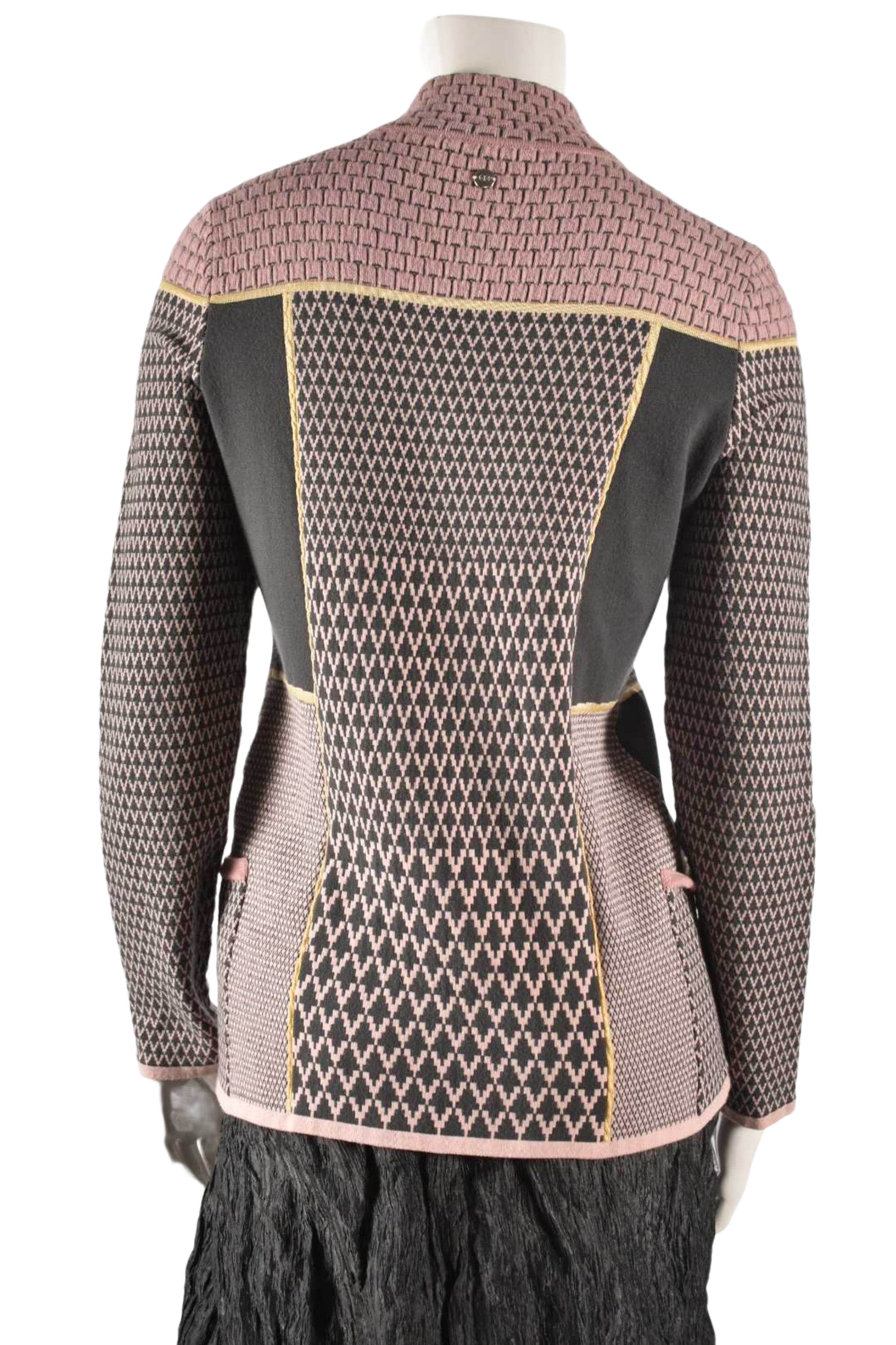 2010s ESCADA SPORT Pink Grey Knit Panel Zip Sweater Medium