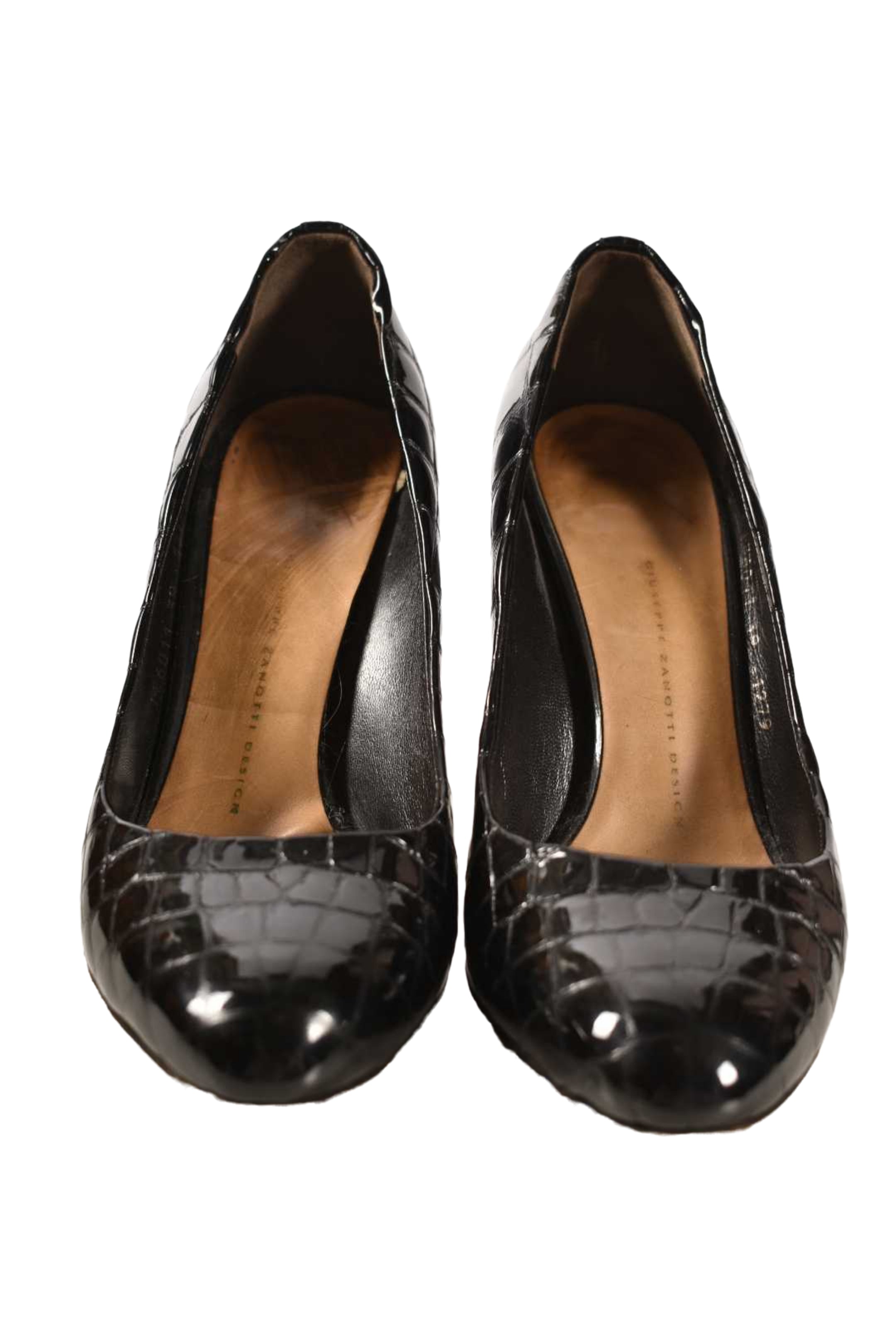 GIUSEPPI ZANOTTI Black Crocodile Embossed Leather Pumps 39EU 9US