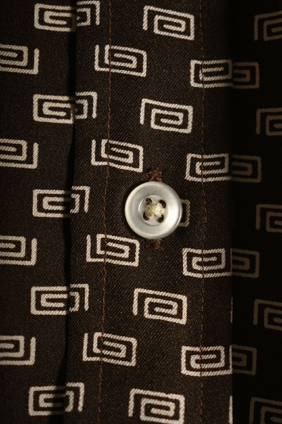 1970s GIVENCHY Brown G Print Pointed Collar Poly Shirt Medium
