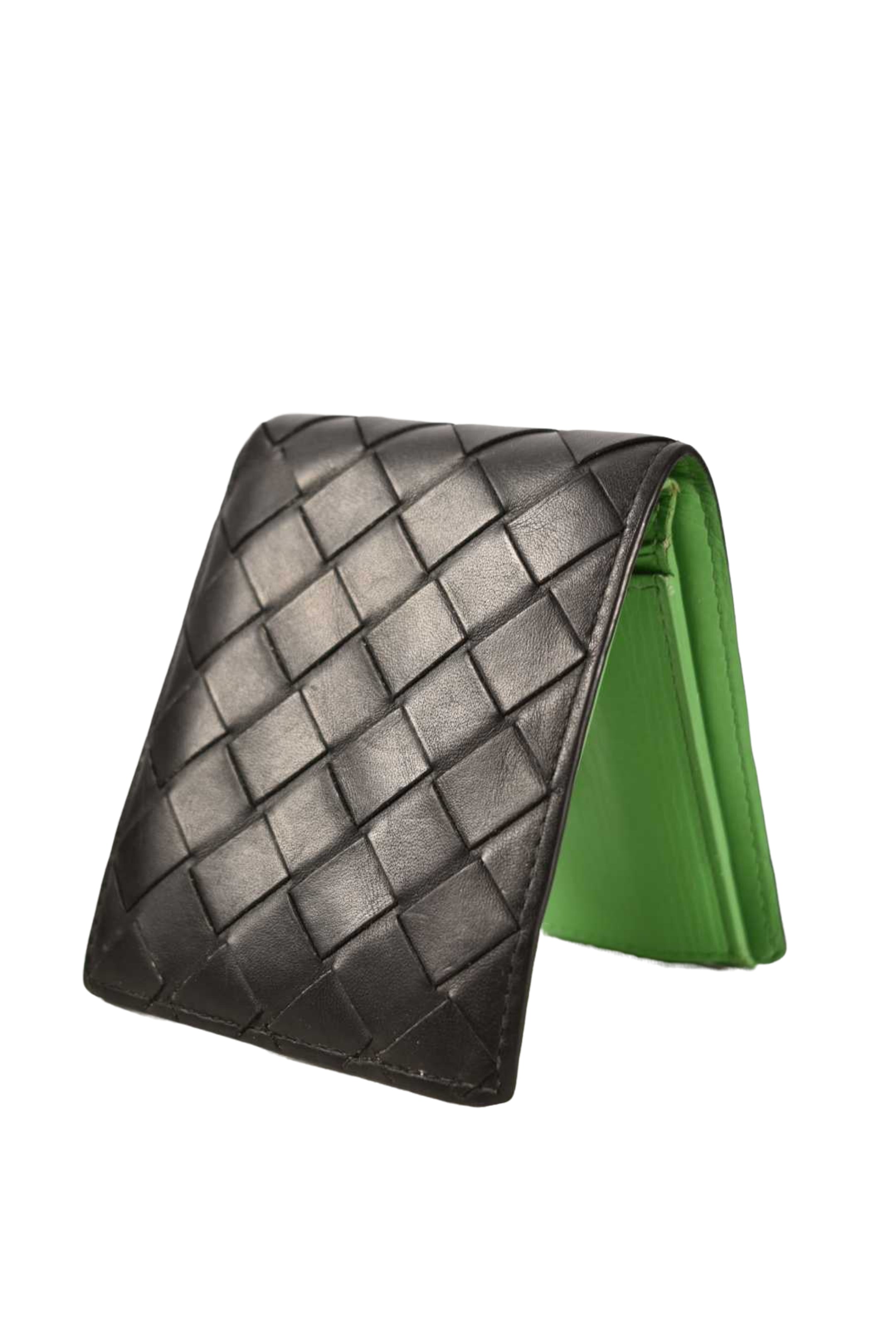 BOTTEGA VENETA Black Green Leather Intrecciato Daniel Lee Wallet