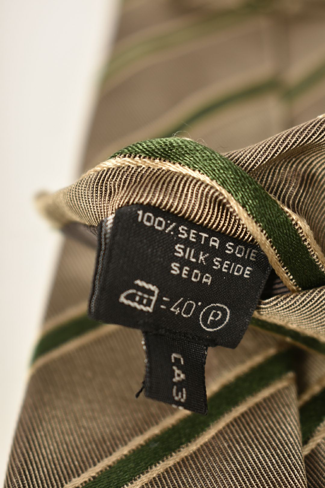 Ermenegildo Zegna Beige Green Striped Silk Tie Italy