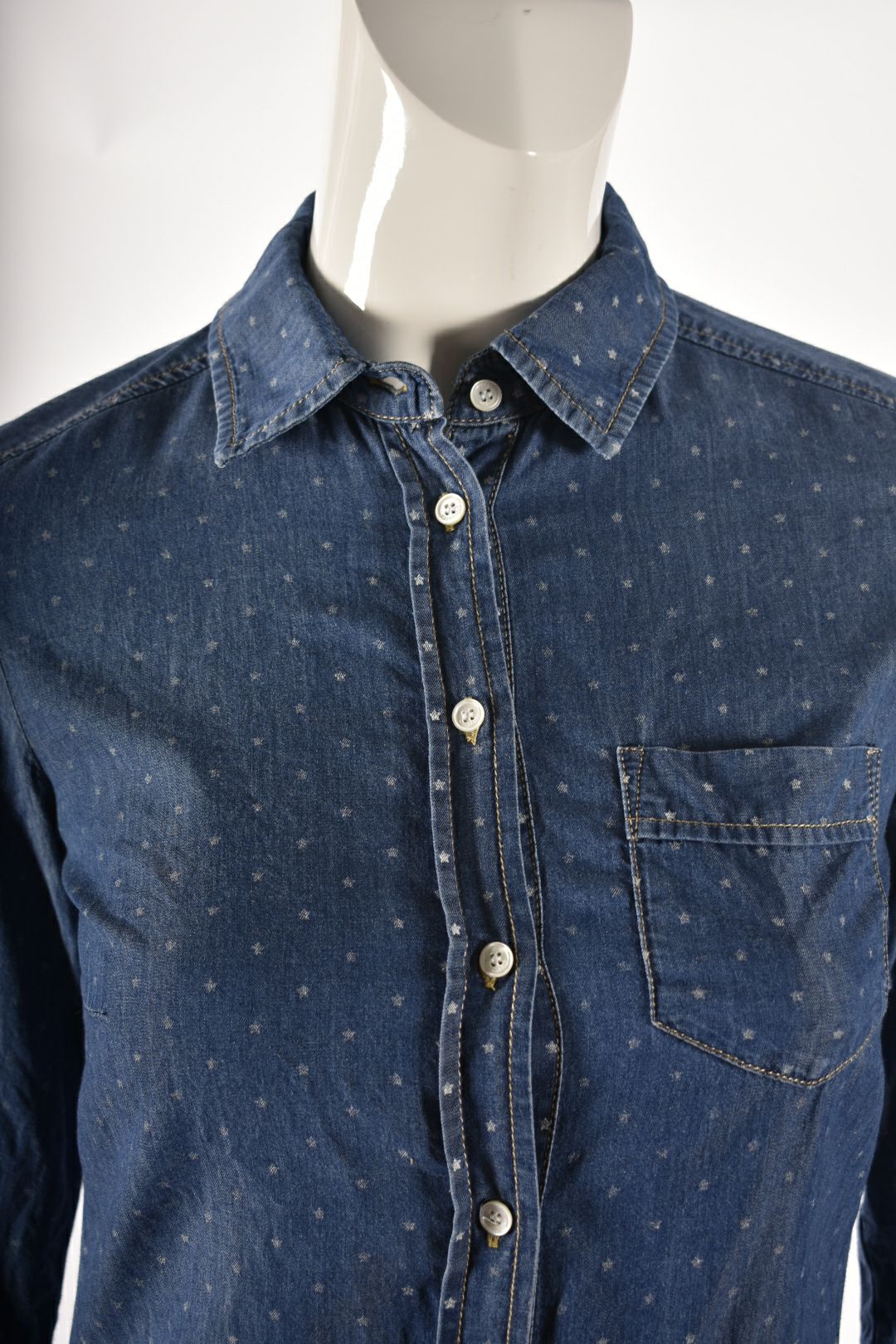 WEEKEND MAX MARA Blue Chambray Star Print Blouse Small