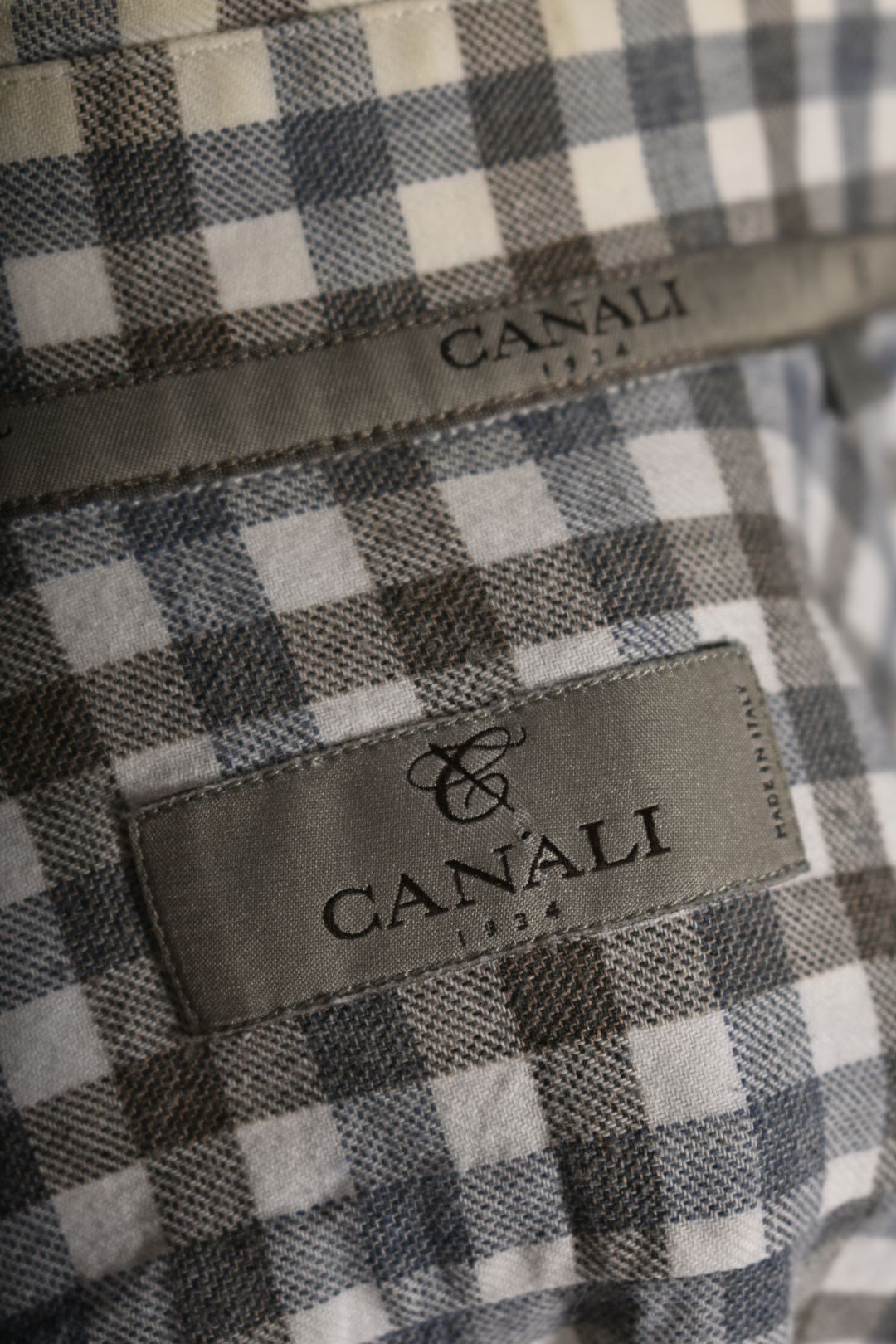 CANALI Grey Blue Check Brushed Cotton Casual Shirt Large