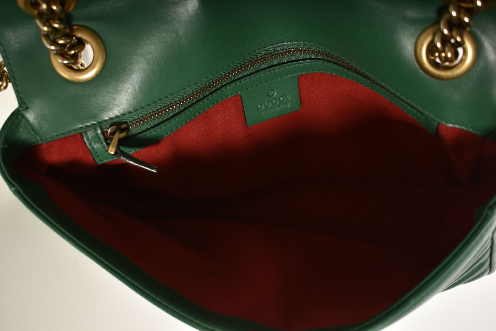 GUCCI Green Calfskin Leather Marmont GG Small Shoulder Bag