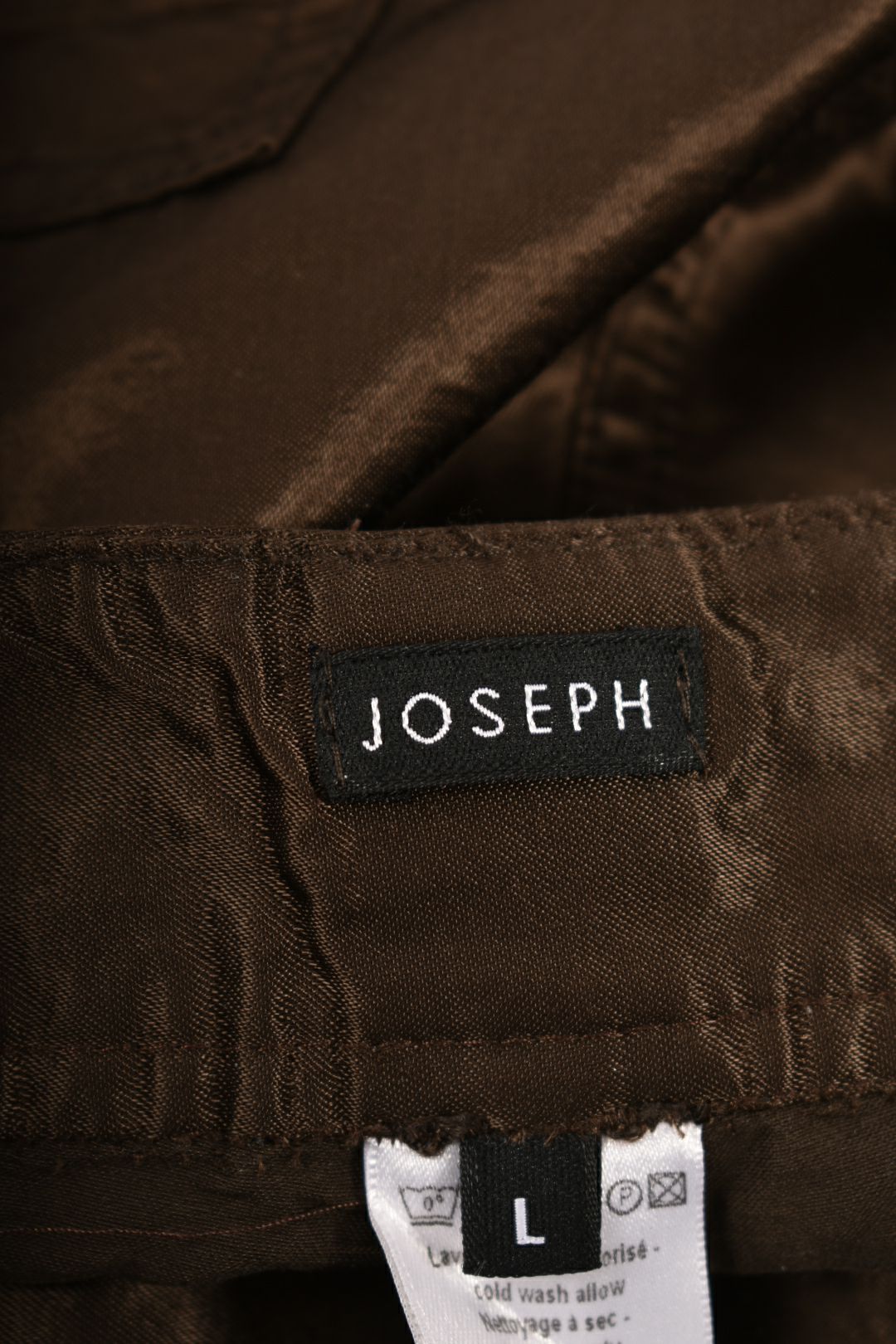 JOSEPH Brown Cotton Satin Zip Utility Wide Leg Pants Large