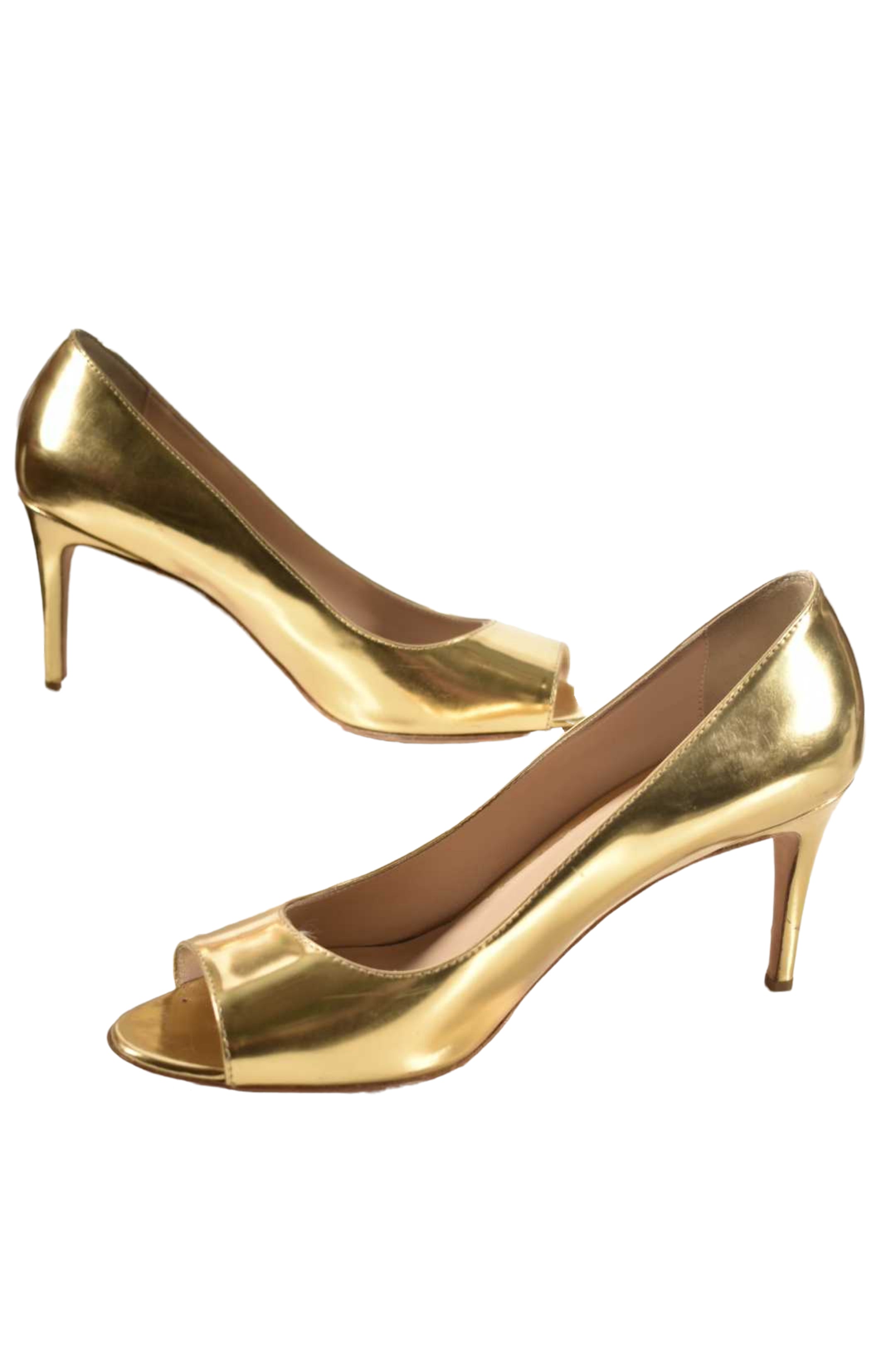 MAX MARA Gold Metallic Leather Peep Toe Pumps 39EU 9US