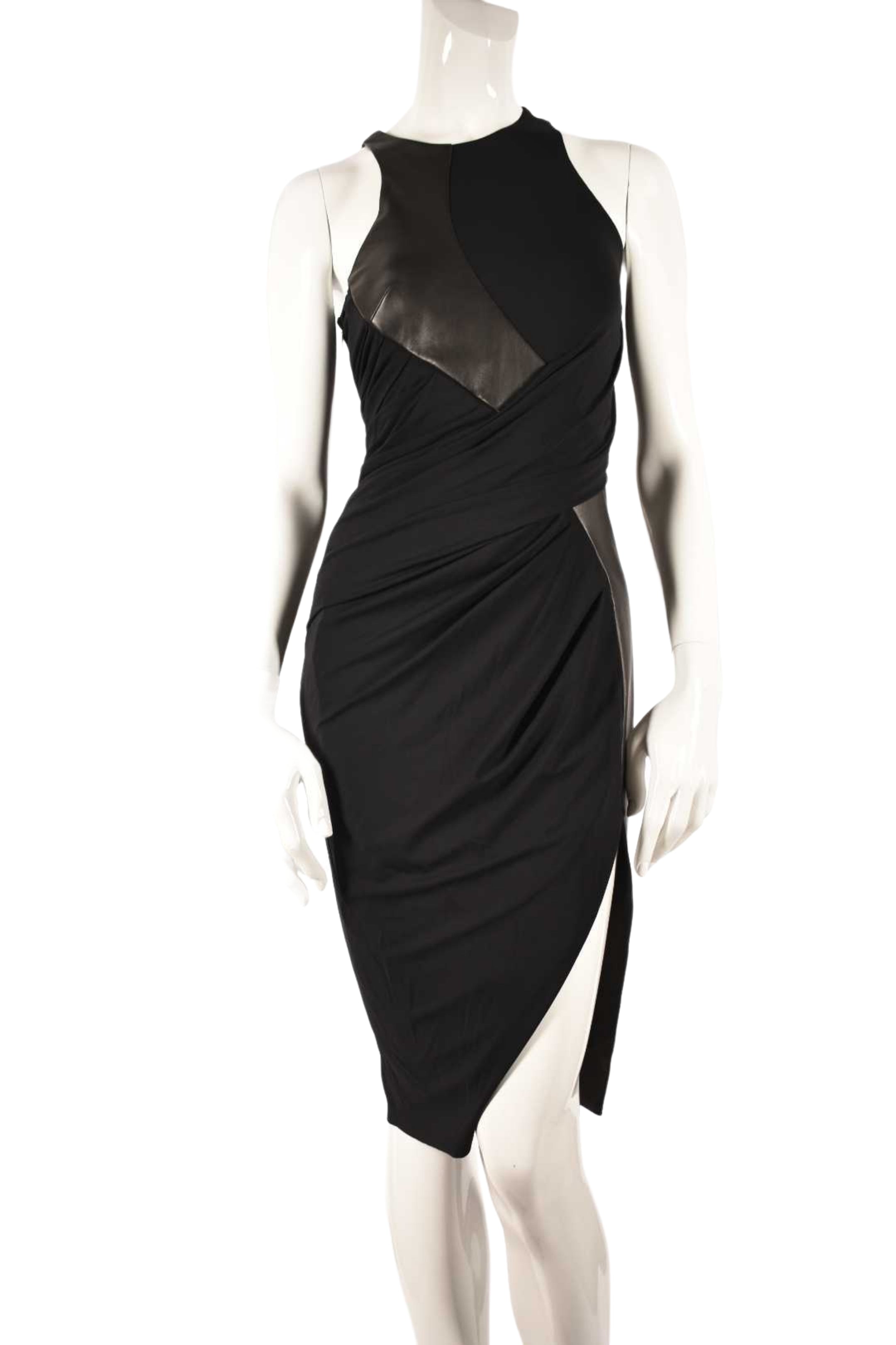 ALEXANDER WANG Black Leather Mixed Media Sleeveless Dress 2US