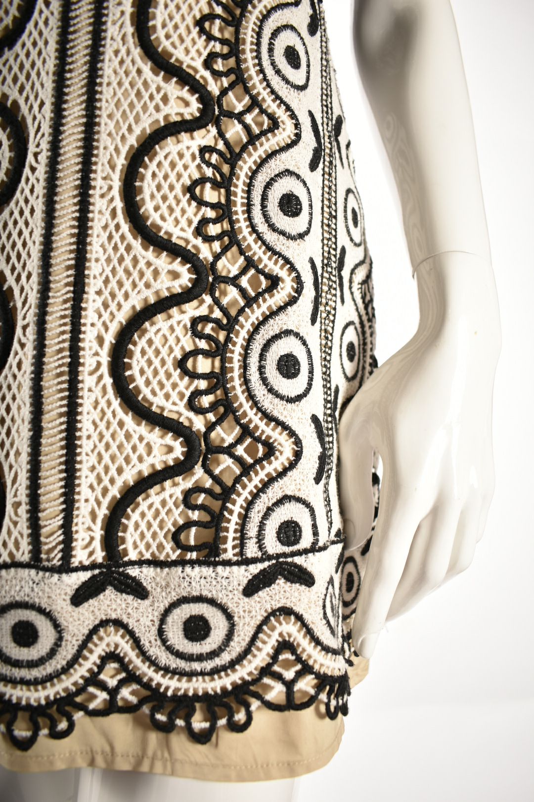 SEA New York Black White Crochet Boho Fitted Mini Dress 4US