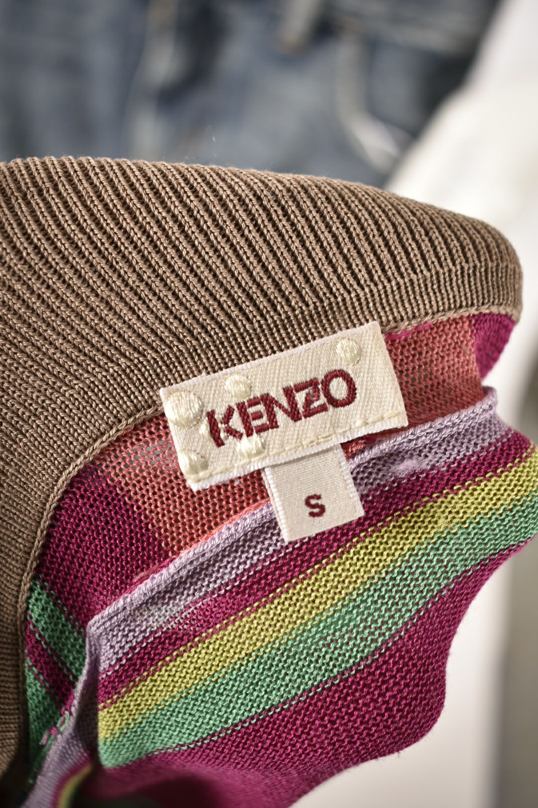 Y2K KENZO Pink Multicolour Stripe Silk Knit Cardigan Small