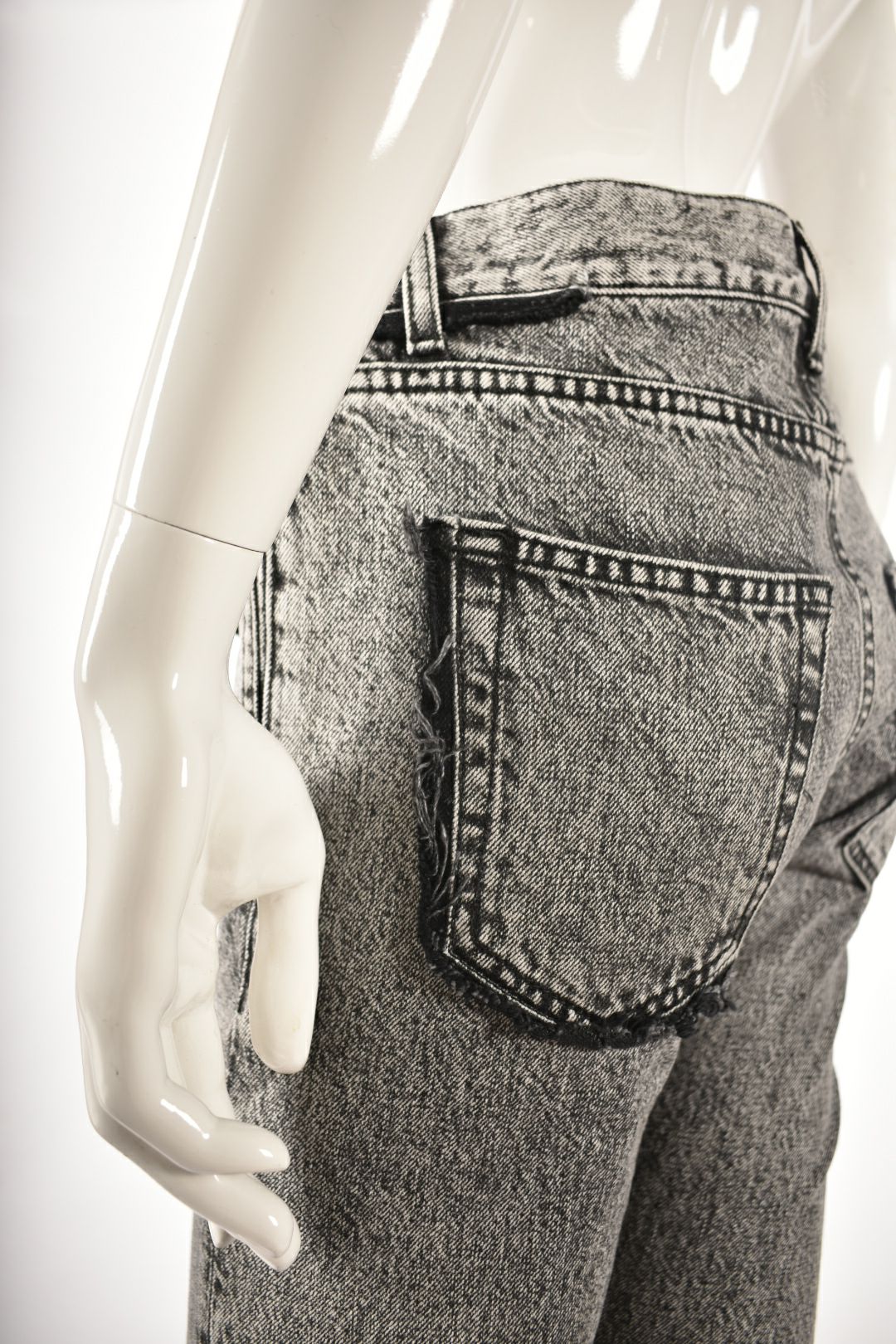 SAINT LAURENT Grey Stonewash Skinny Distressed Denim Jeans 27"