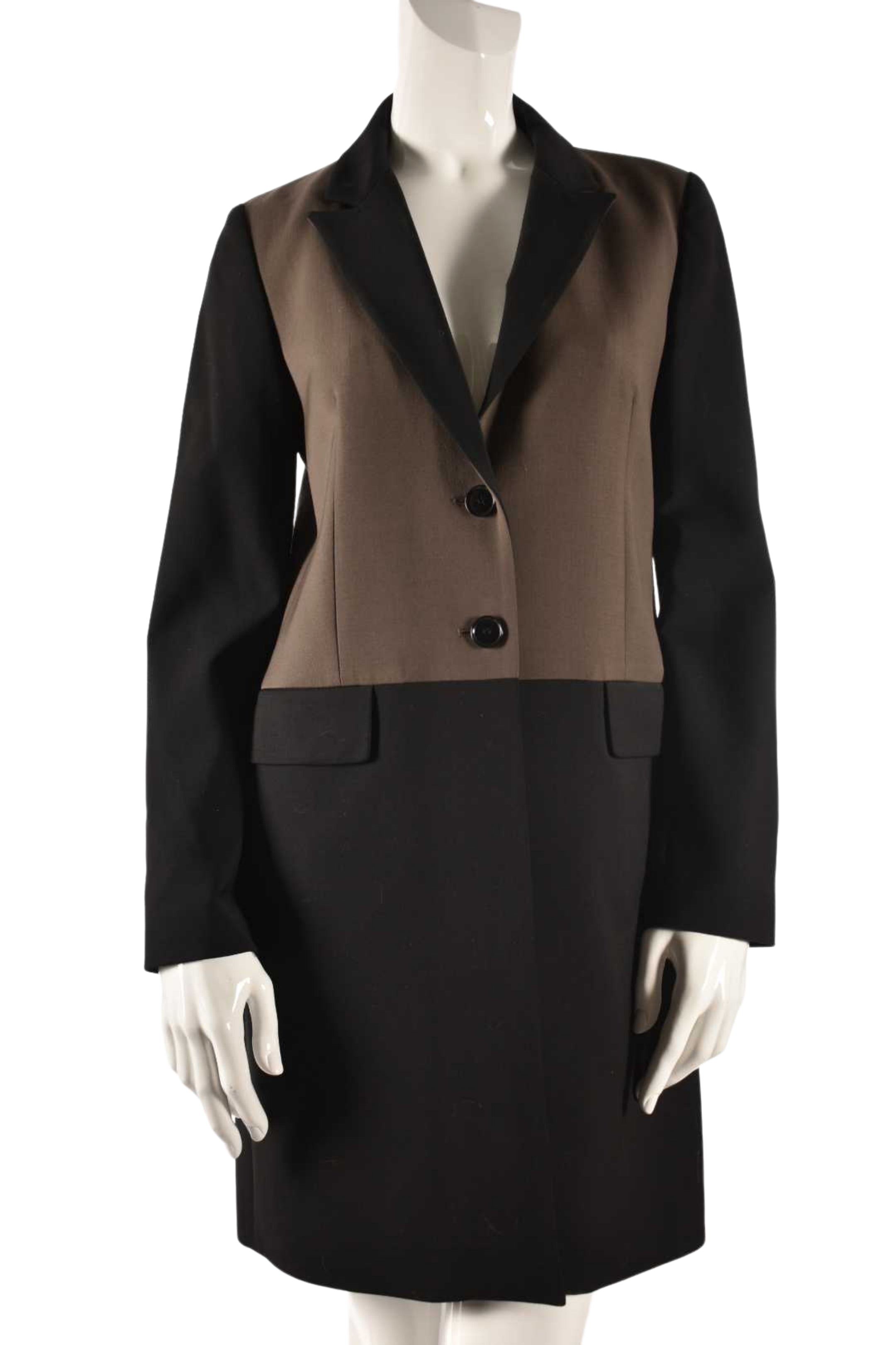 JUDITH & CHARLES Black Brown Wool Stretch Colourblock Jacket 8US