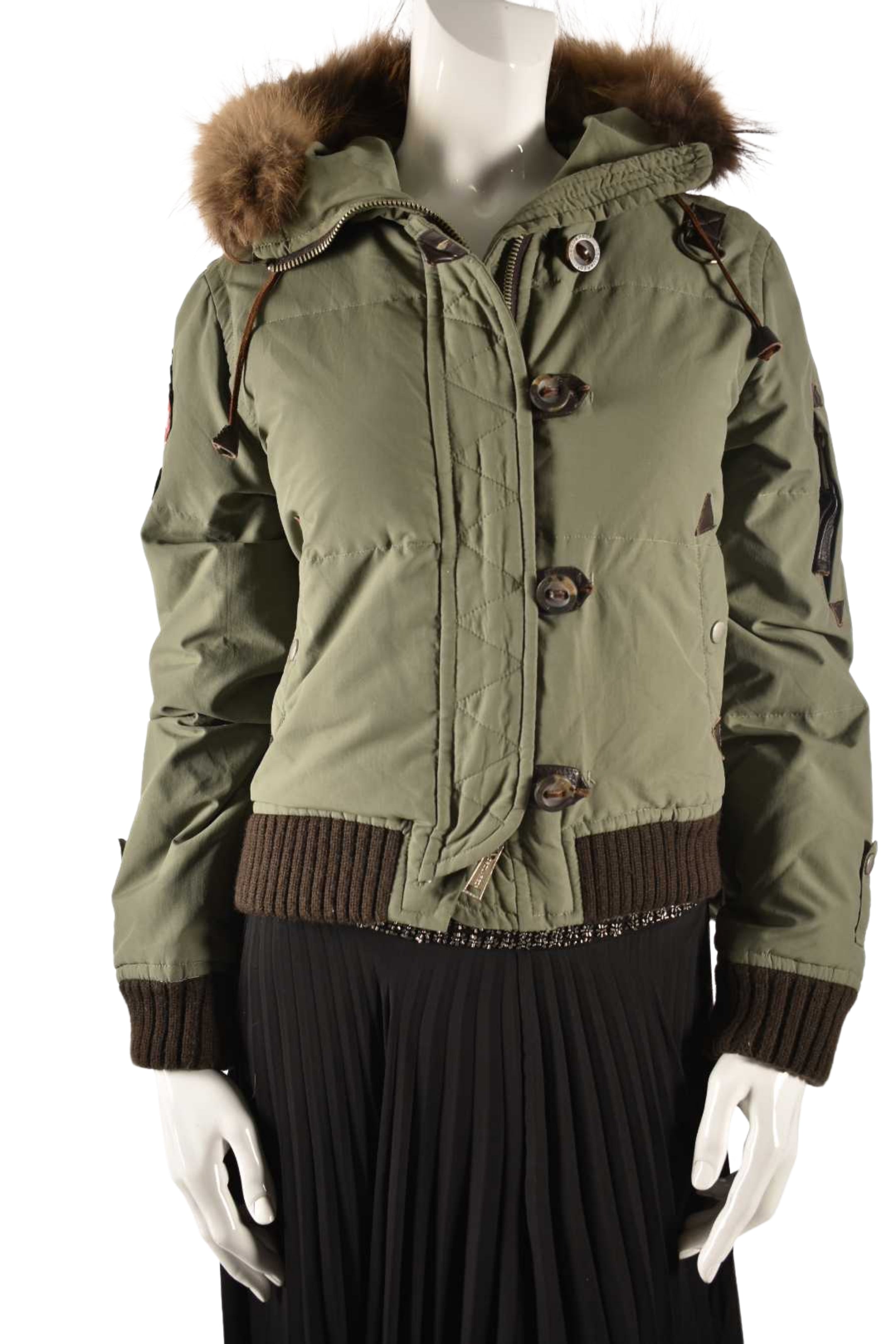2010s DSQUARED2 Green Nylon Cropped Down Jacket 40EU Small