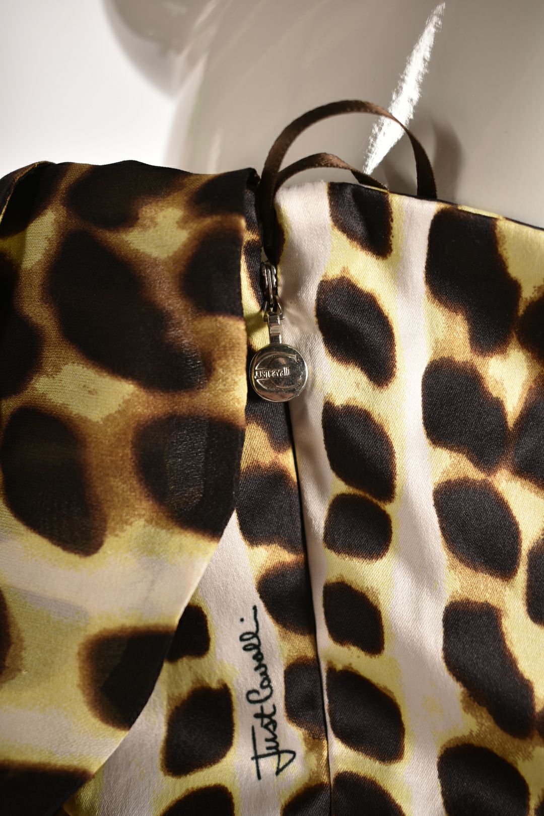 2009 JUST CAVALLI Leopard Print Strapless Silk Fringe Resort Dress
