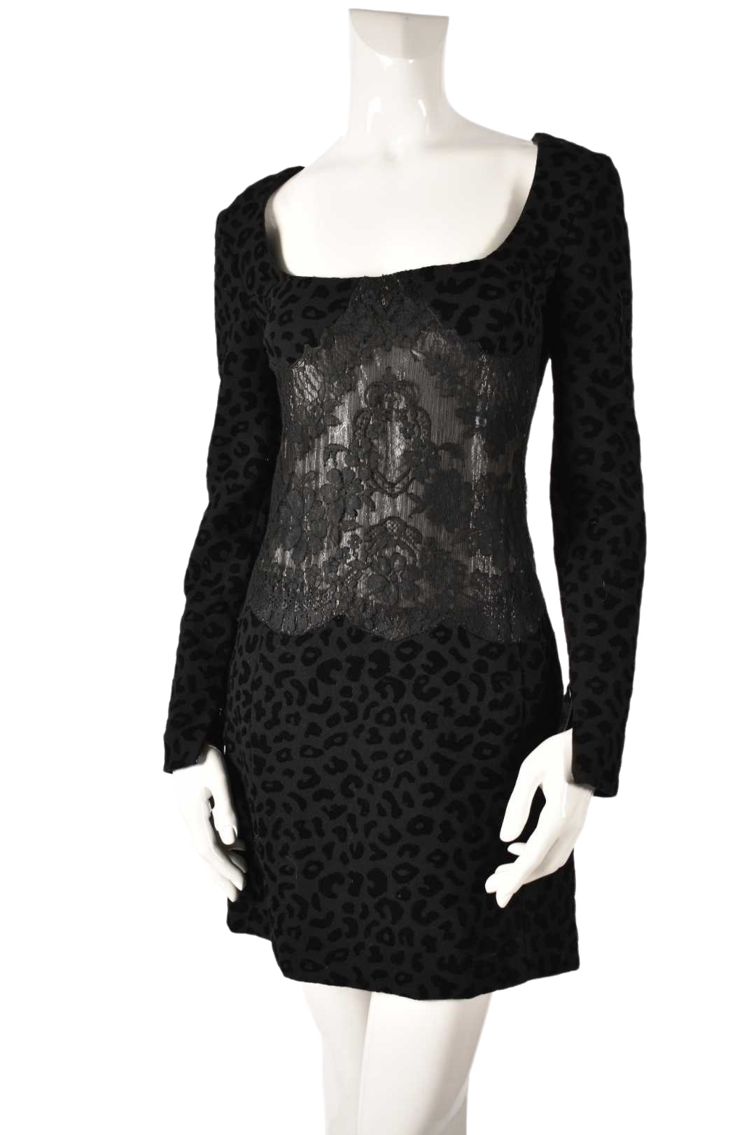 FW1994 ISTANTE Versace Black Velvet & Lace Cheetah Dress 4US Italy