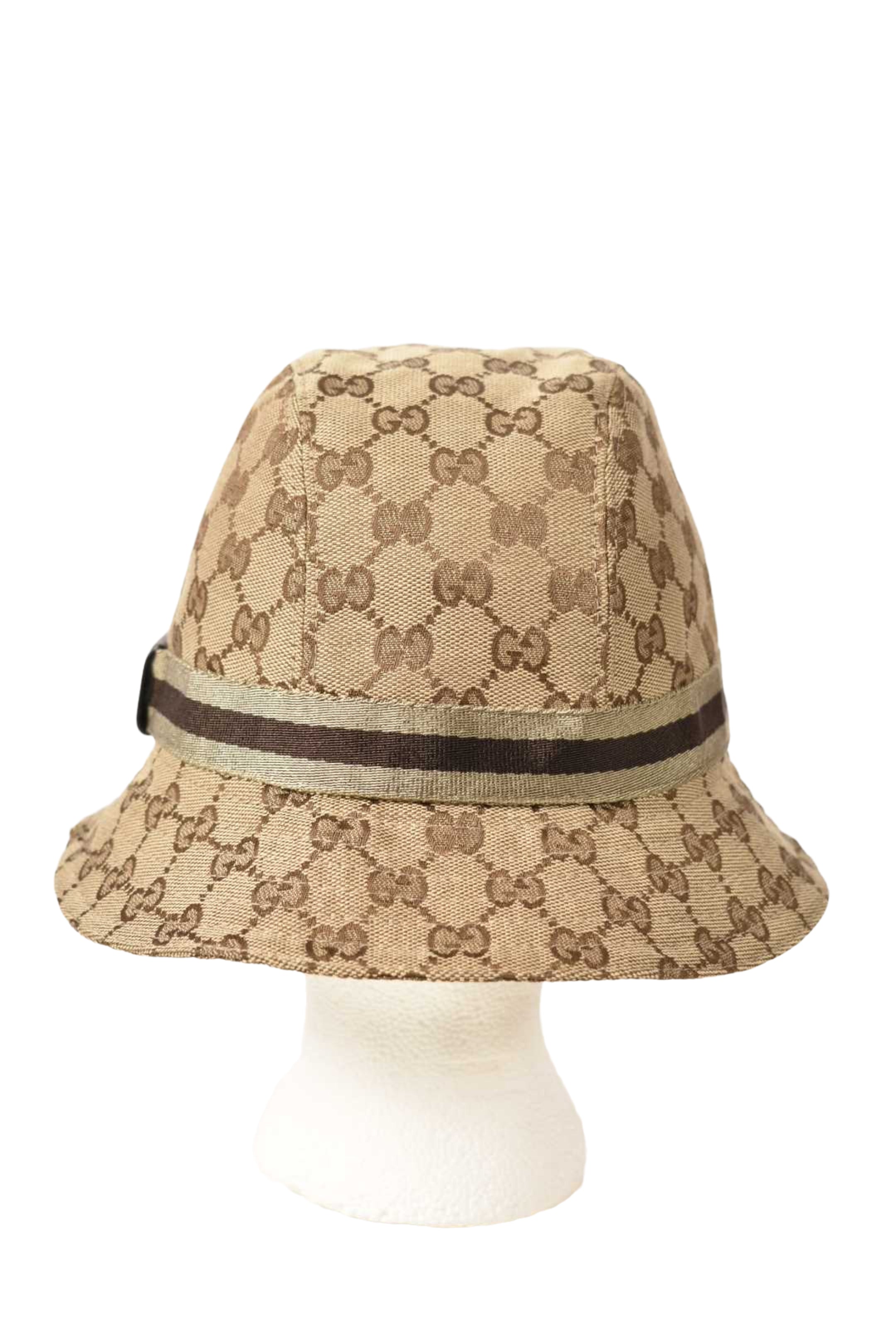 GUCCI Beige Tan Monogram GG Cotton Blend Bucket Hat Medium Italy