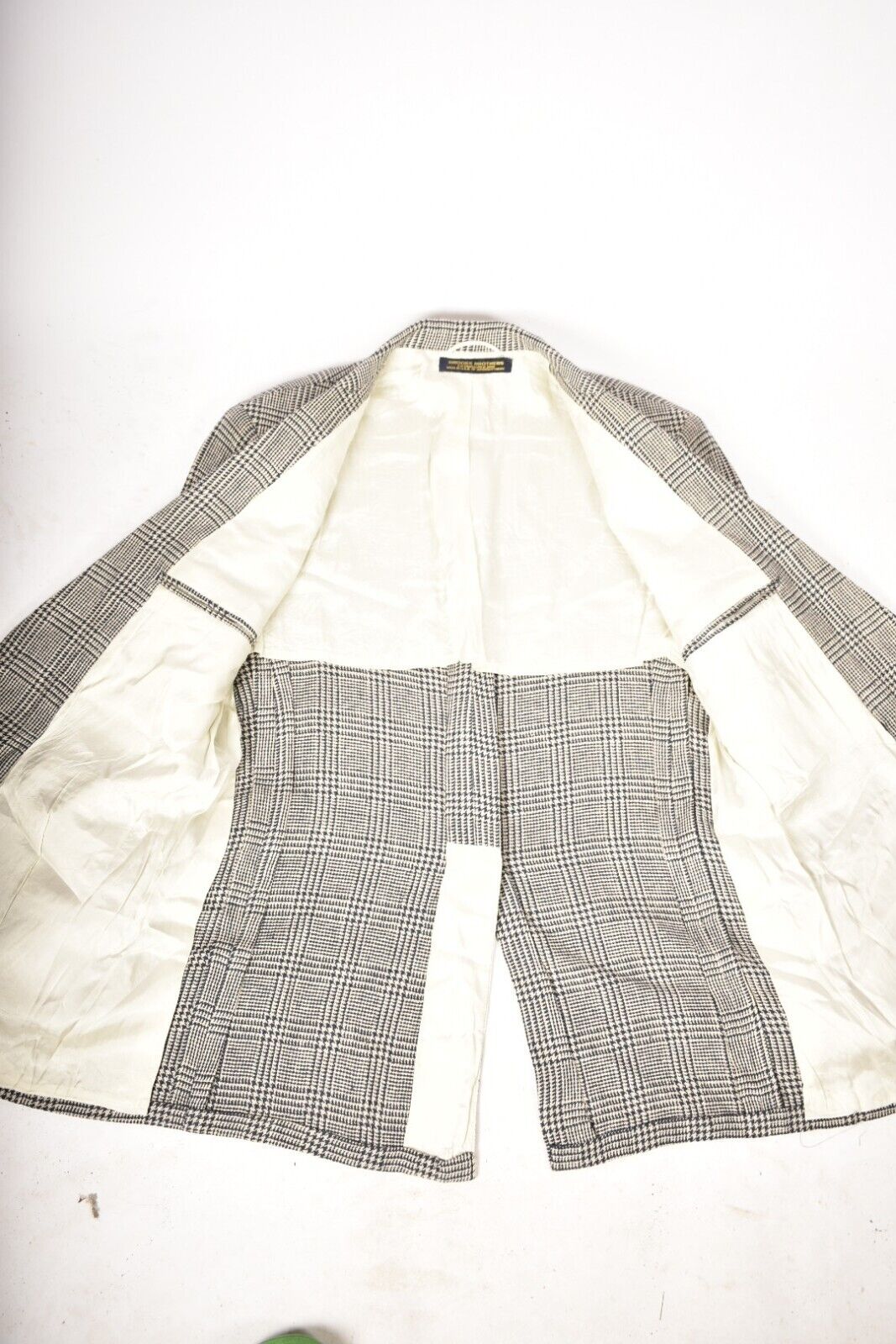 1980s BROOKS BROTHERS Ivory Blue Houndstooth Check 100% Silk Soft Blazer 42R USA