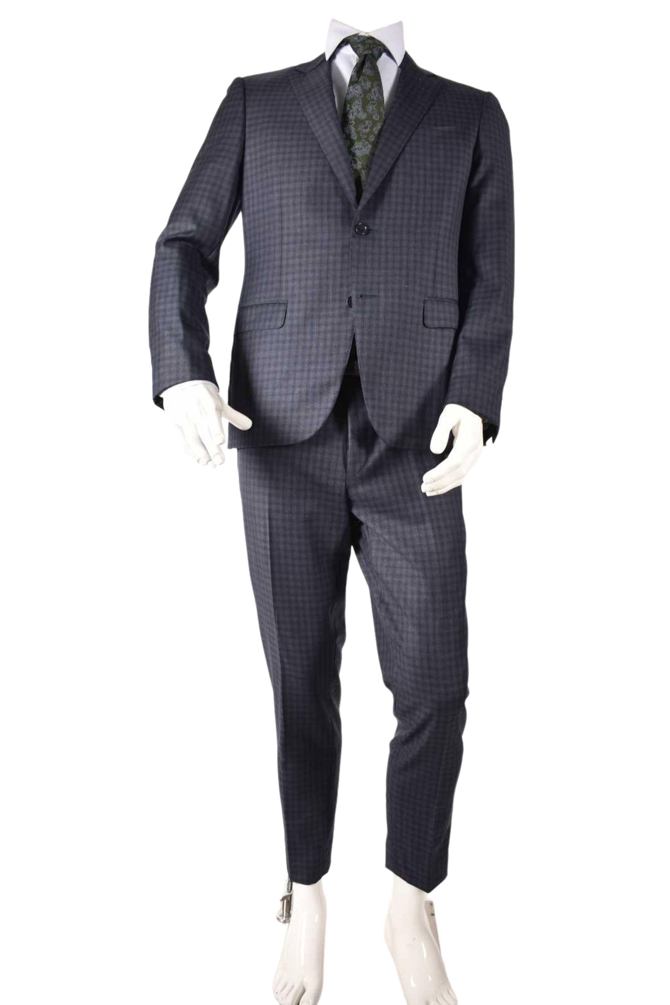 CANALI Navy Blue Tonal Neat Check Fine Wool Suit 50EU 40R Italy