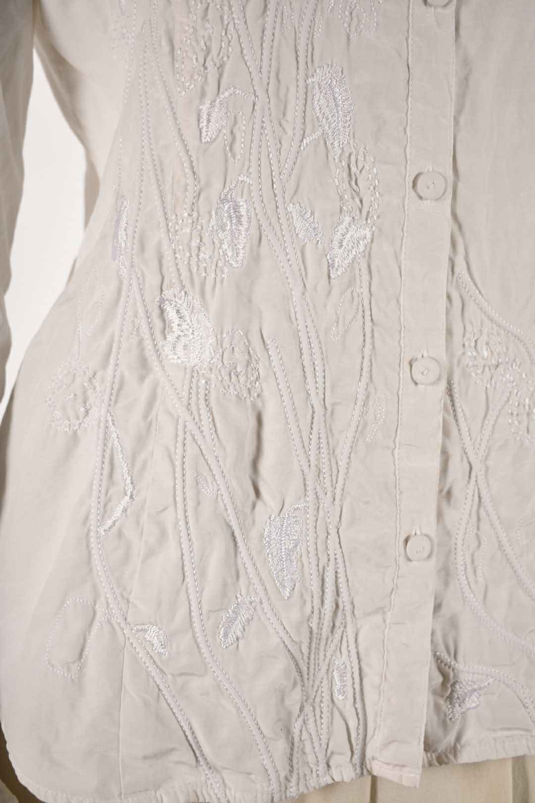 1990s ESCADA SPORT White Silk Cotton Floral Embroidered Victorian Blouse M