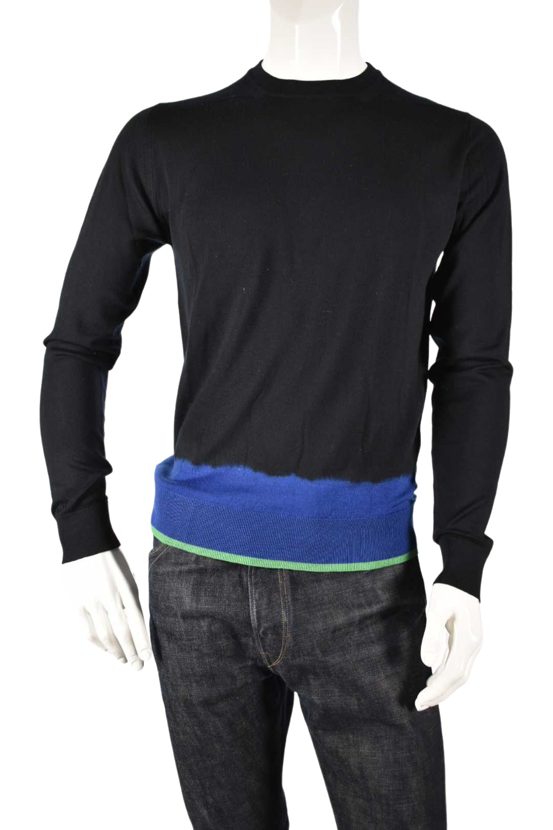 LANVIN Navy Green 100% Fine Merino Wool Gradient Sweater Pullover Small Italy