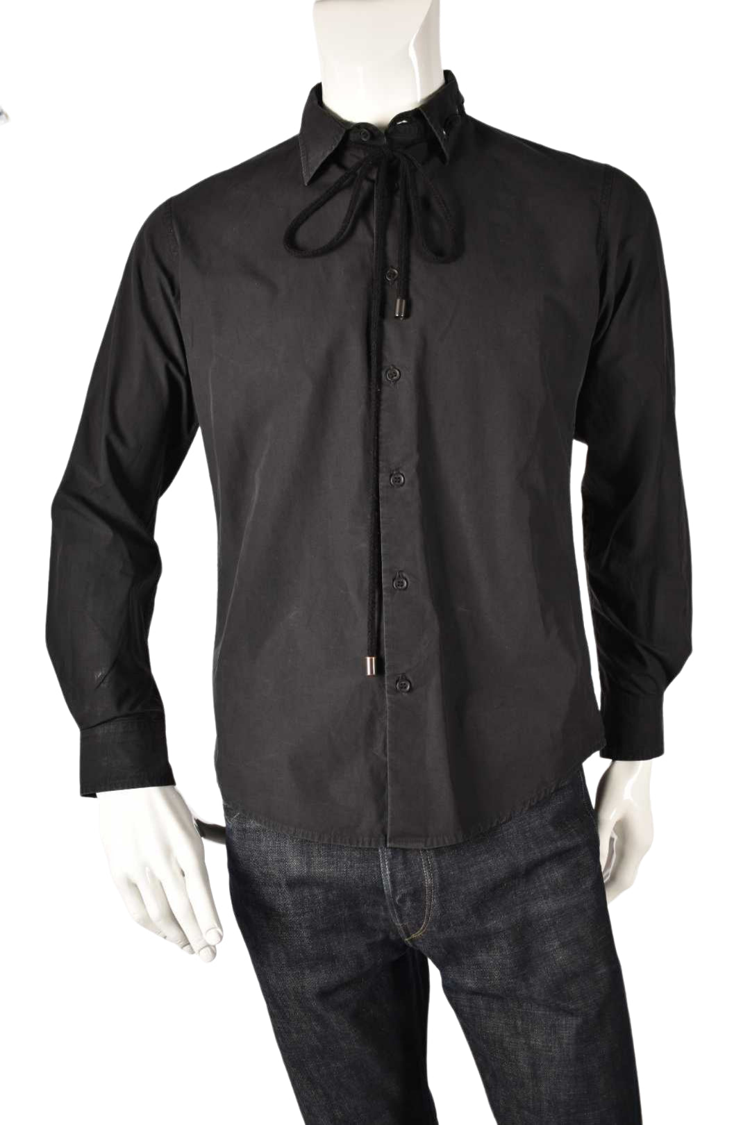 Craig Green Black Cotton Long Sleeve Shirt with String Tie Detail Small