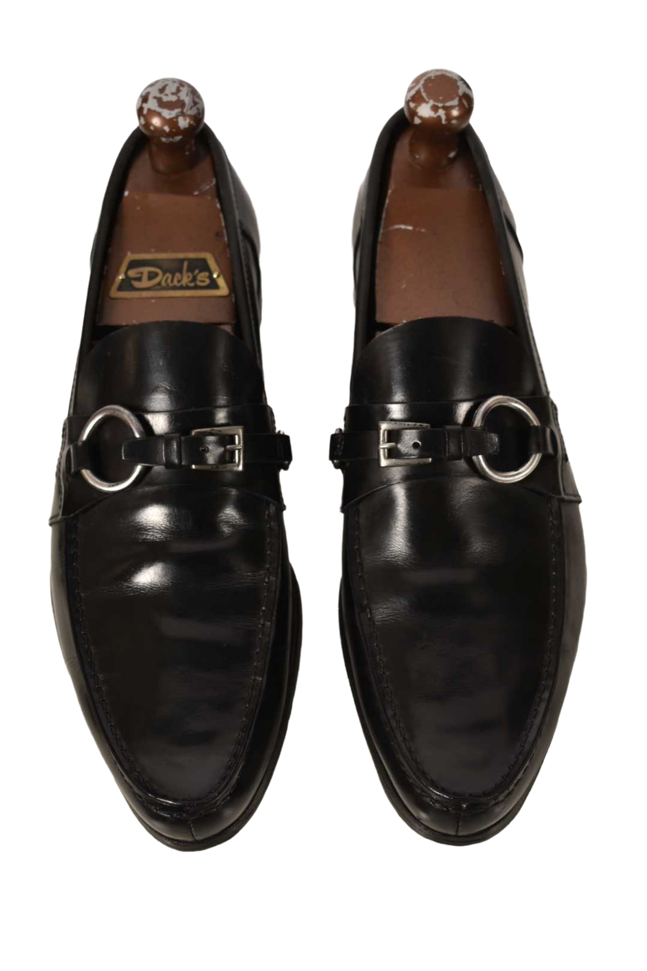 PRADA Black Calfskin Leather Pointed Toe Ring Buckle Loafers 9.5US Italy