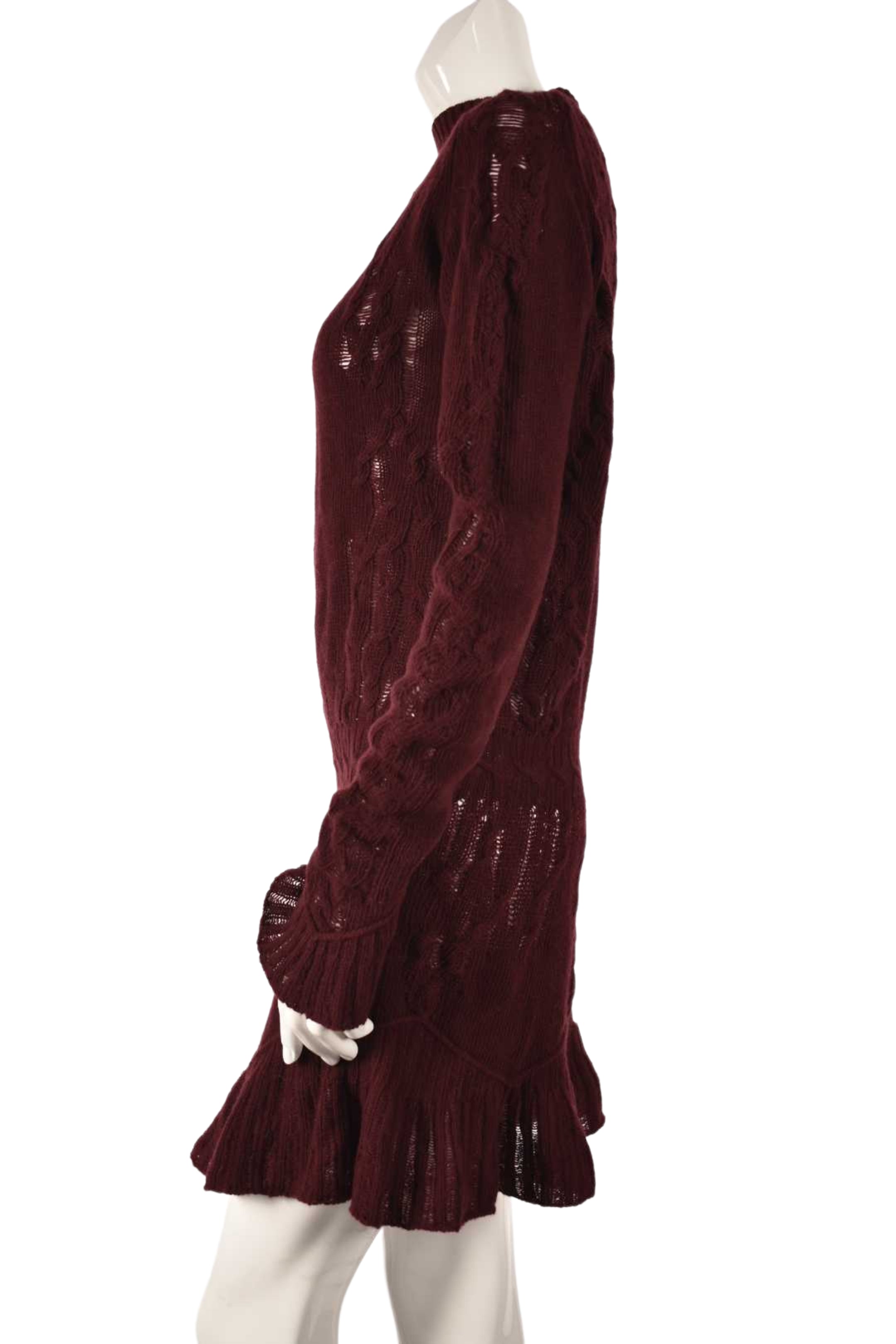 THEYSKENS THEORY Red Burgundy Wool Distressed Bell Long Sleeve Dress Medium