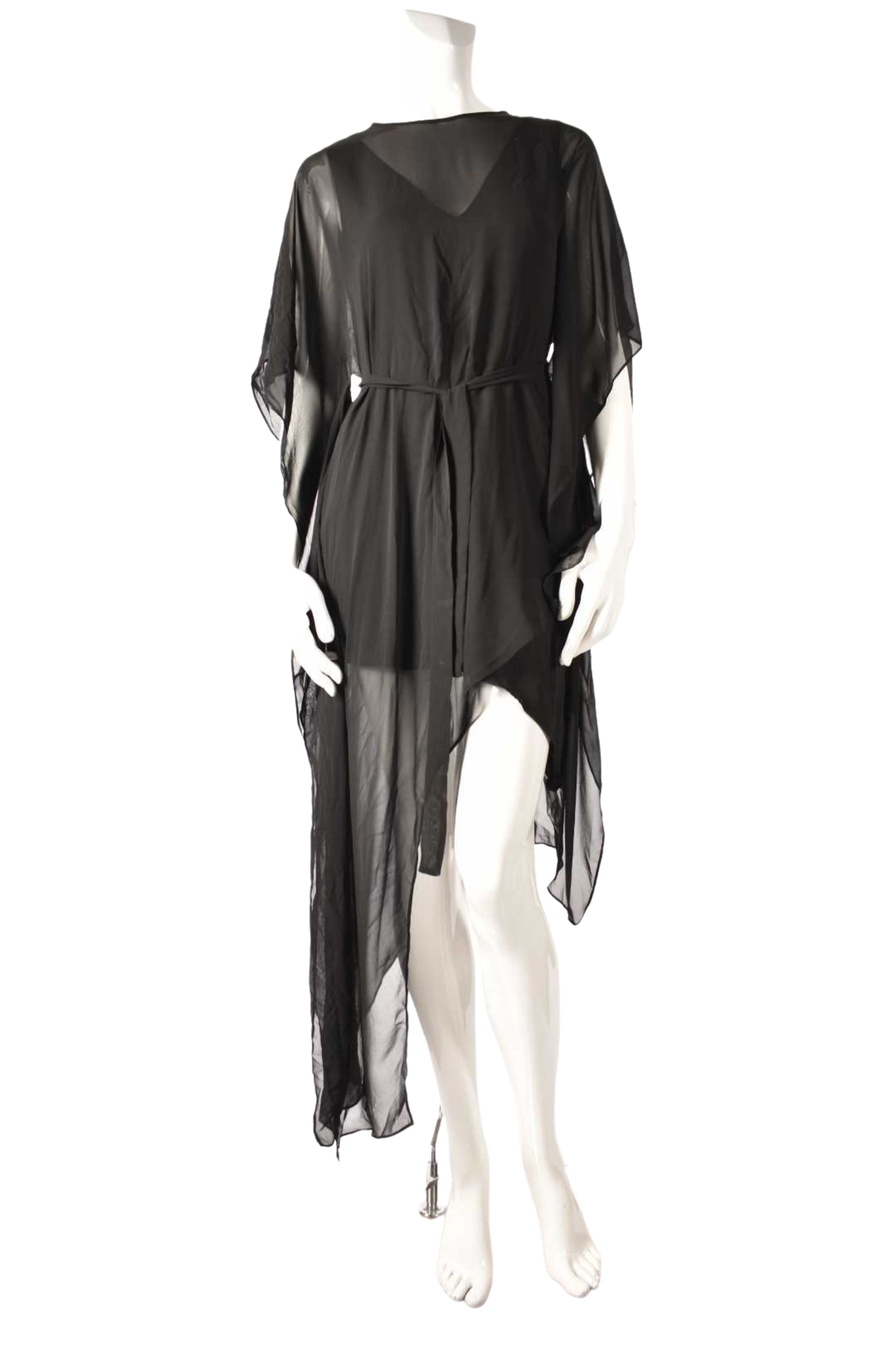 NWT BCBGMAXAZRIA Black Silk Asymmetrical Suzy Belted Slip Dress XS