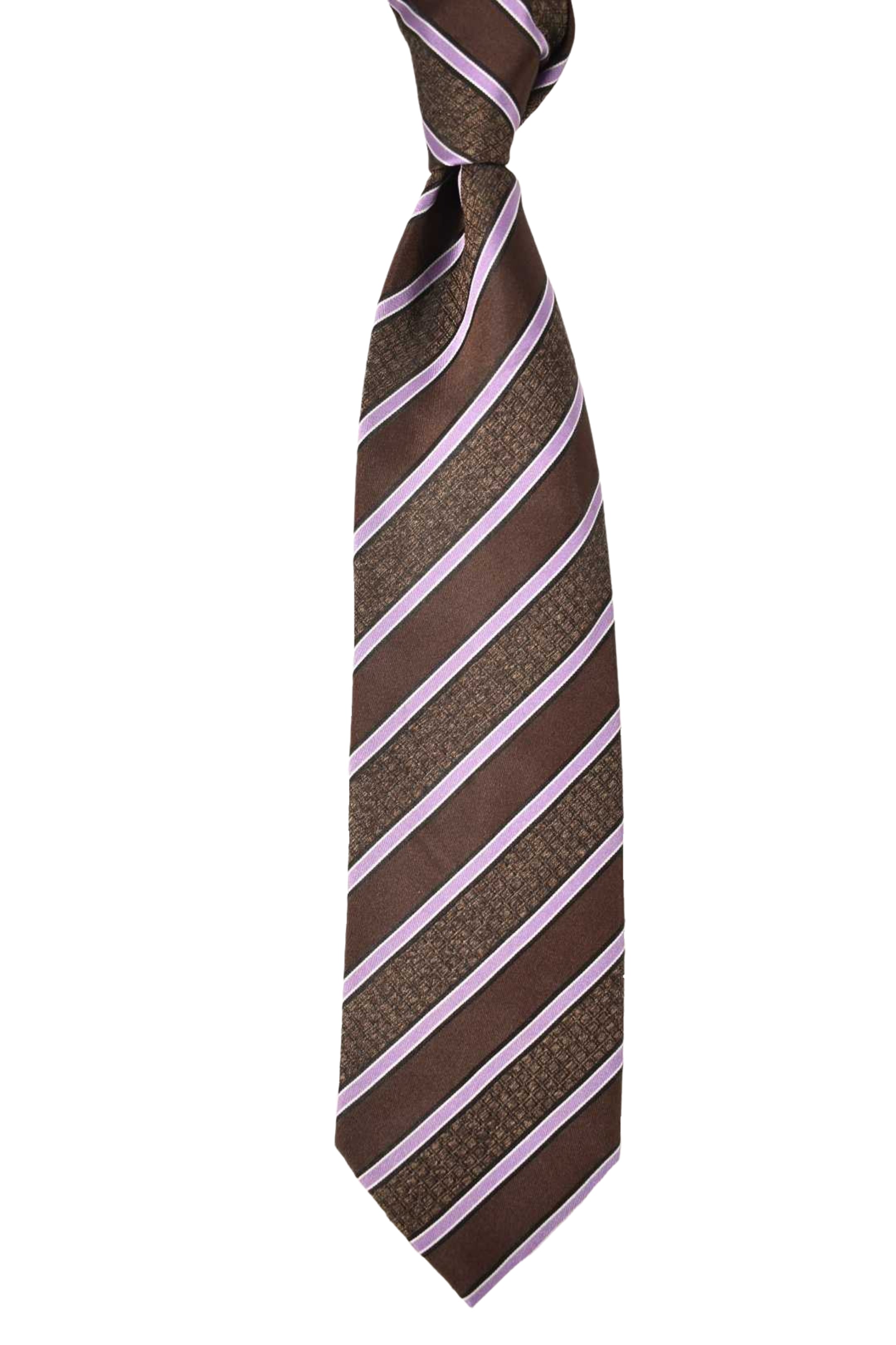 BRIONI Chocolate Brown Purple Stripe Textured Silk Tie Italy